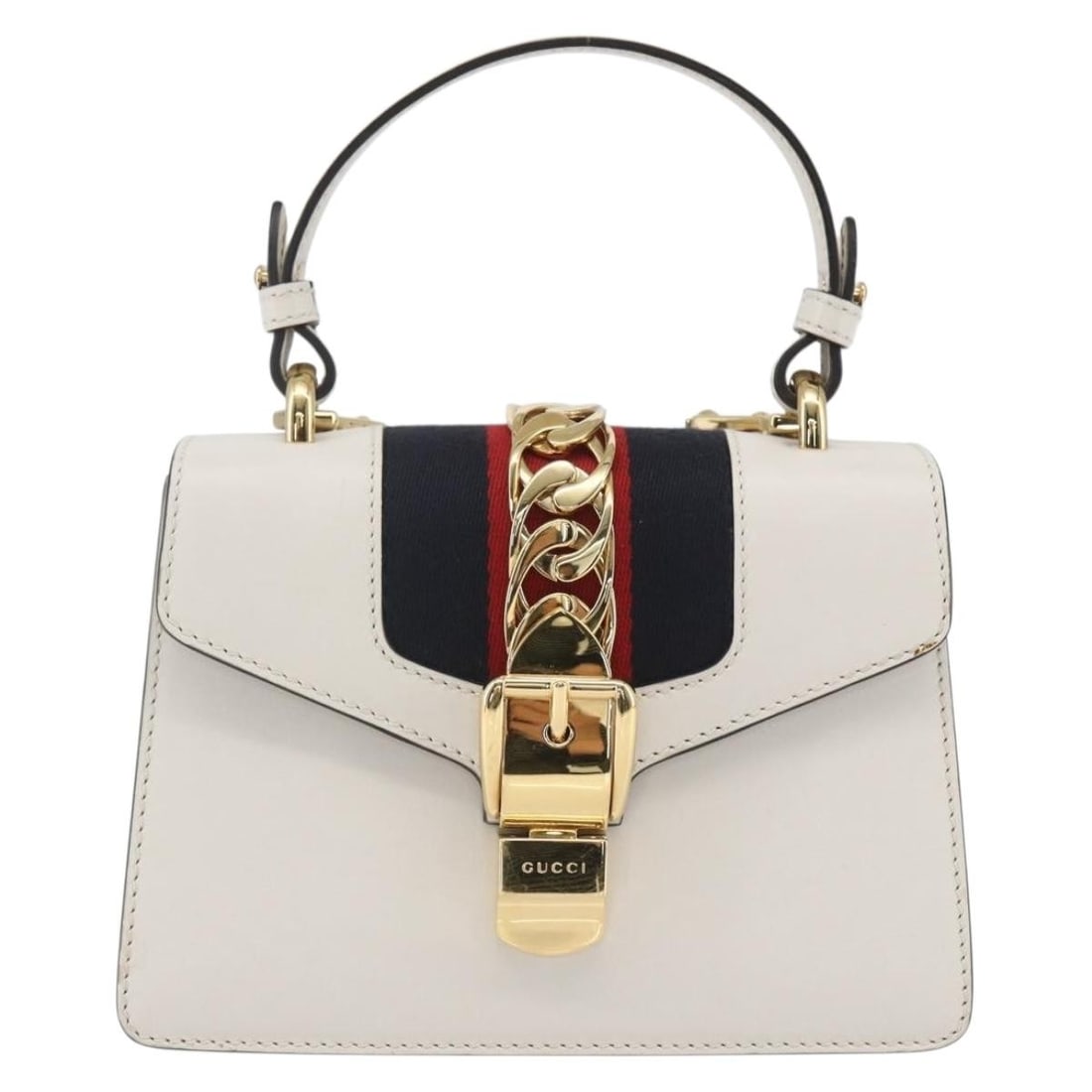 White Leather Gucci Sylvie Handbag with Top Handle (1 of 18)