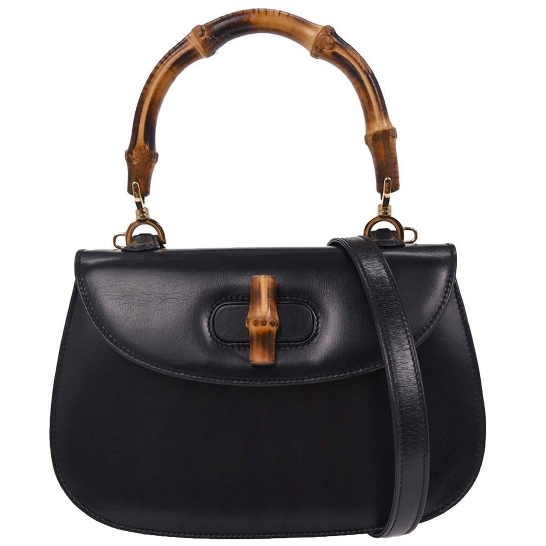 Gucci Black Bamboo 2-Way Leather Handbag with Brown Accents (1 of 11)