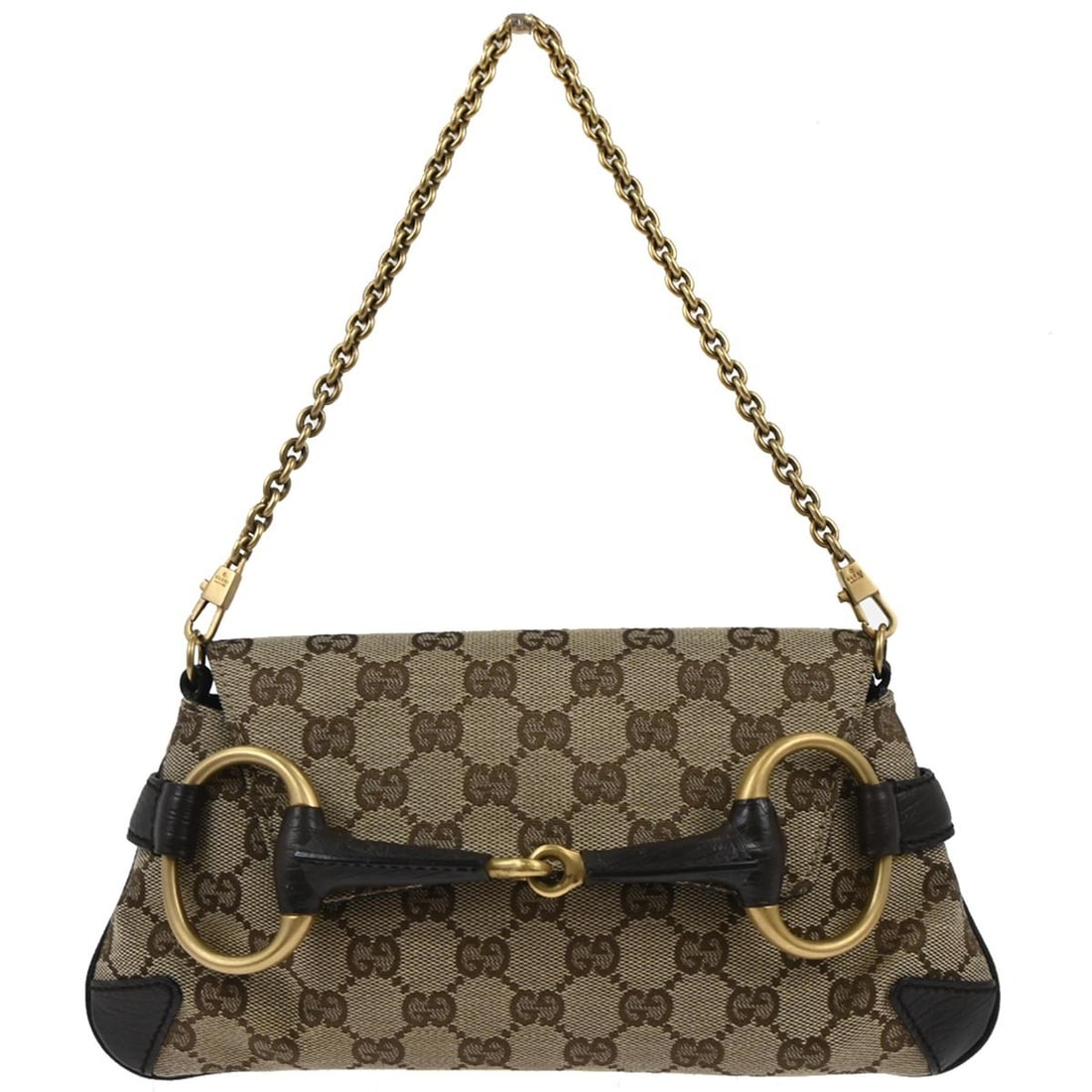 Gucci GG Canvas Horsebit Clutch With Chain Beige Small Vintage Handbag (1 of 11)