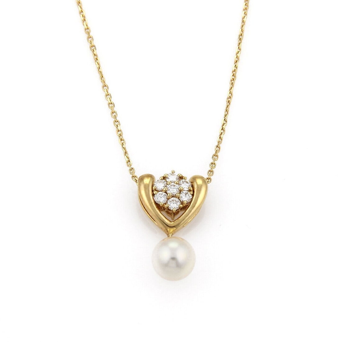 Pendant Necklace with Akoya Pearl and Diamond in 18k Yellow Gold by Mikimoto (1 of 6)