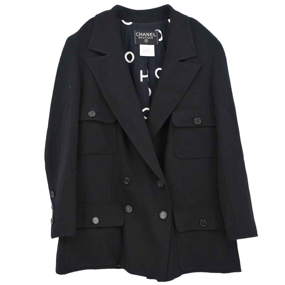 Chanel Vintage Black Double Breasted Jacket 100% Wool Size 44 (1 of 10)