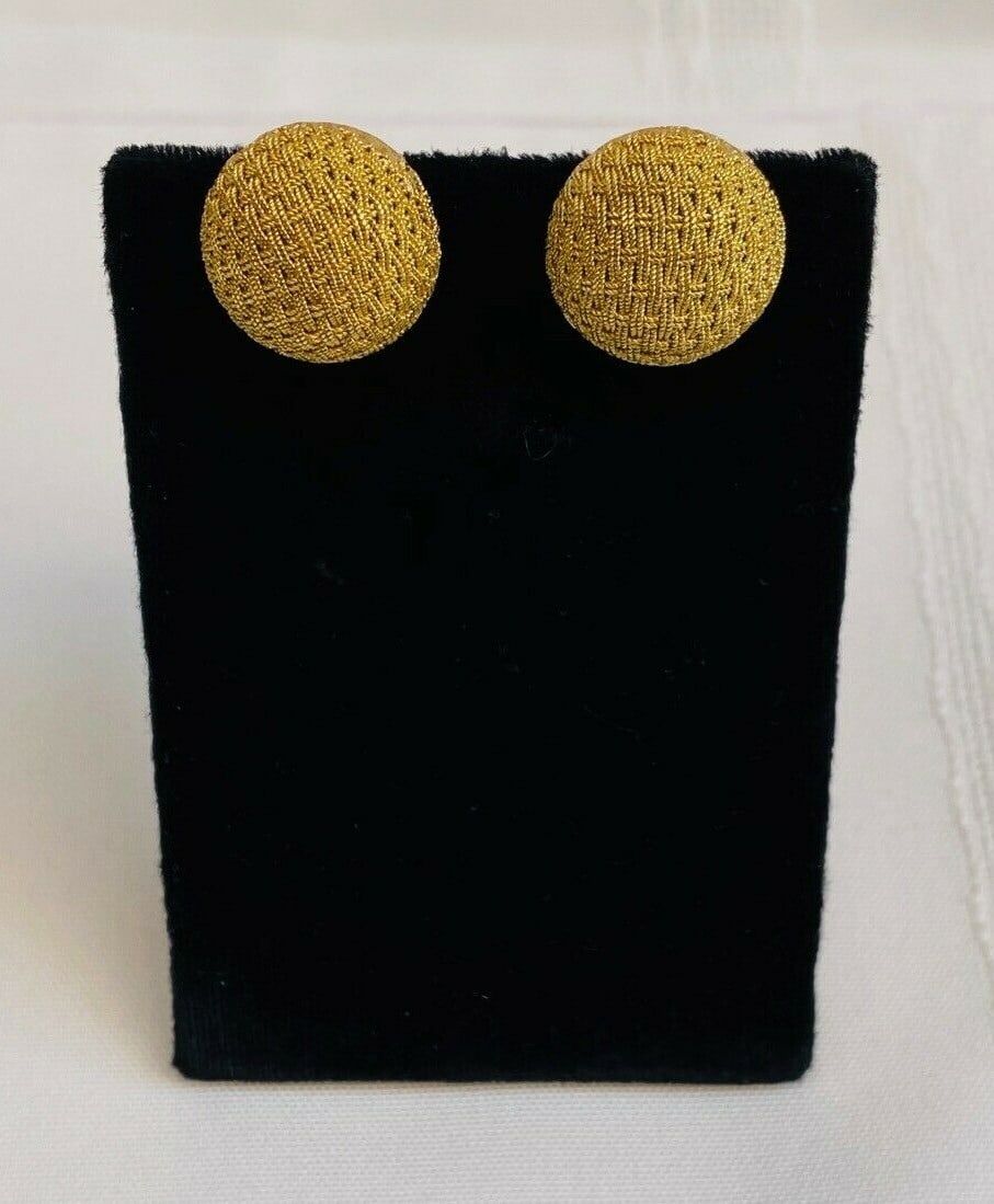 Elegant French 14K Yellow Gold Dome Weave Clip Earrings (1 of 7)