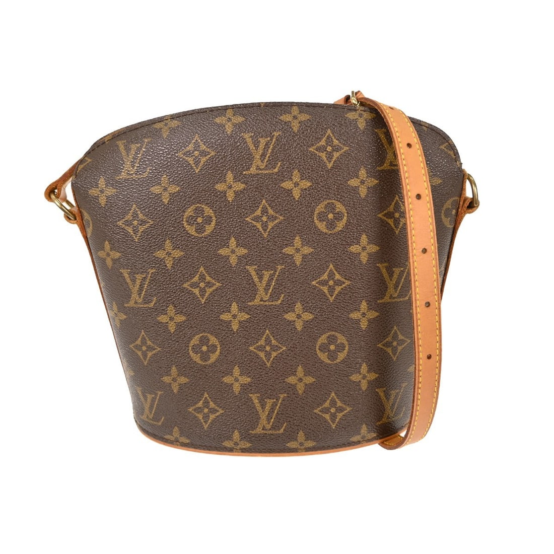 Louis Vuitton Monogram Canvas Drouot Shoulder Bag Brown France: Louis Vuitton Monogram Canvas Drouot Shoulder Bag Brown France This Louis Vuitton Drouot handbag features the classic Monogram canvas design in brown. Designed for women, it offers a compact silhouett