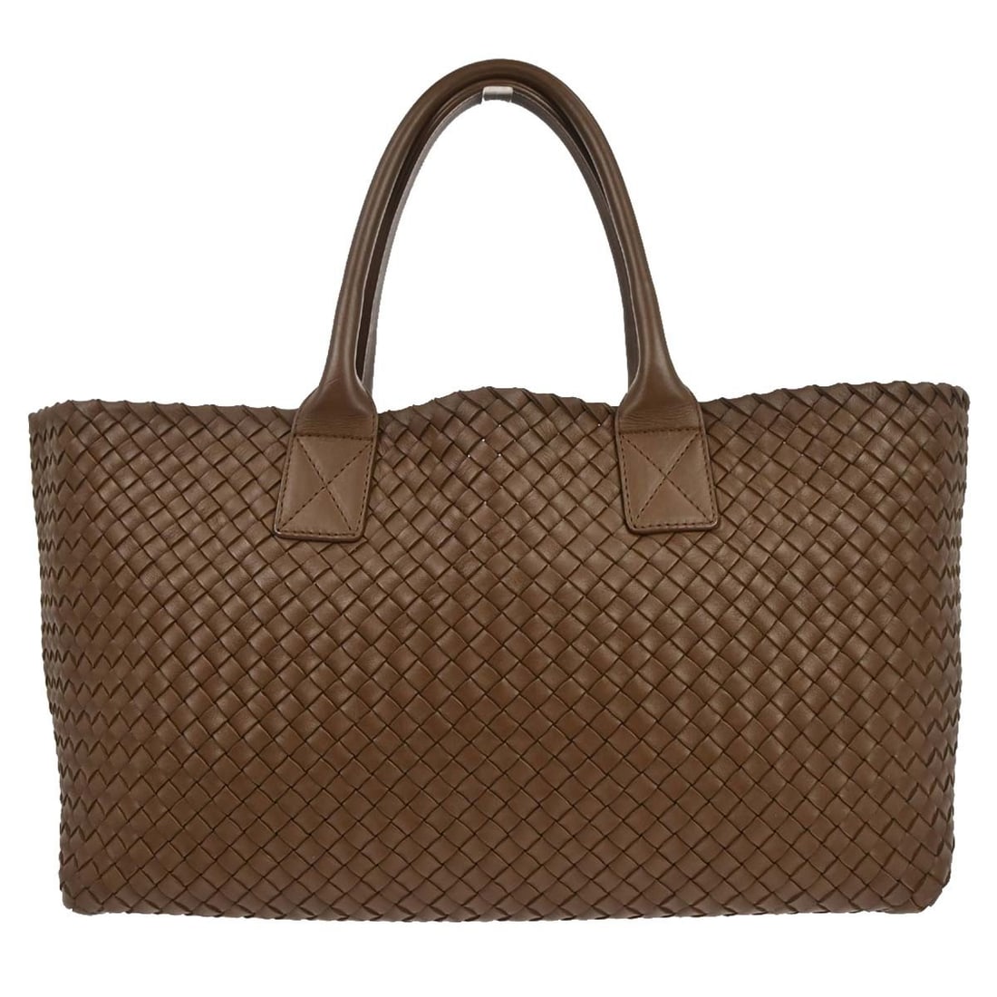 Bottega Veneta Intrecciato Large Brown Leather Tote with Double Handles: Bottega Veneta Intrecciato Large Brown Leather Tote with Double Handles This Bottega Veneta tote handbag features the brand's iconic Intrecciato woven pattern crafted from brown lambskin leather. Desi