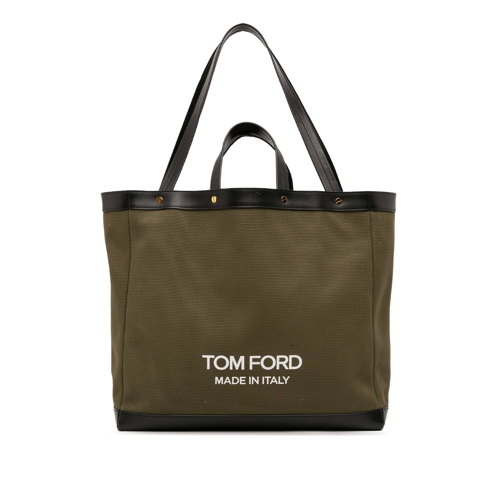 Tom Ford Medium T Screw Tote Brown Canvas Bag: Tom Ford Medium T Screw Tote Brown Canvas Bag The Tom Ford Medium Canvas T Screw Tote is a stylish and practical accessory crafted from durable canvas with elegant leather trim. This tote features fla