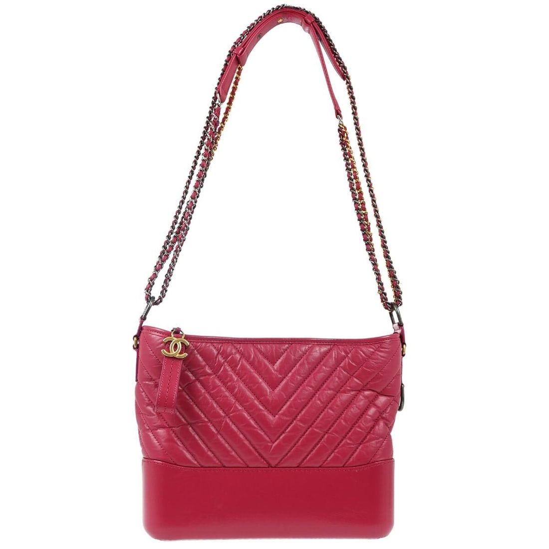 Chanel Medium Gabrielle Pink Calfskin Chevron Shoulder Bag: Chanel Medium Gabrielle Pink Calfskin Chevron Shoulder Bag Elevate your style with the Chanel Medium Gabrielle Chevron Shoulder Bag, crafted from luxurious pink calfskin leather. This chic bag feature