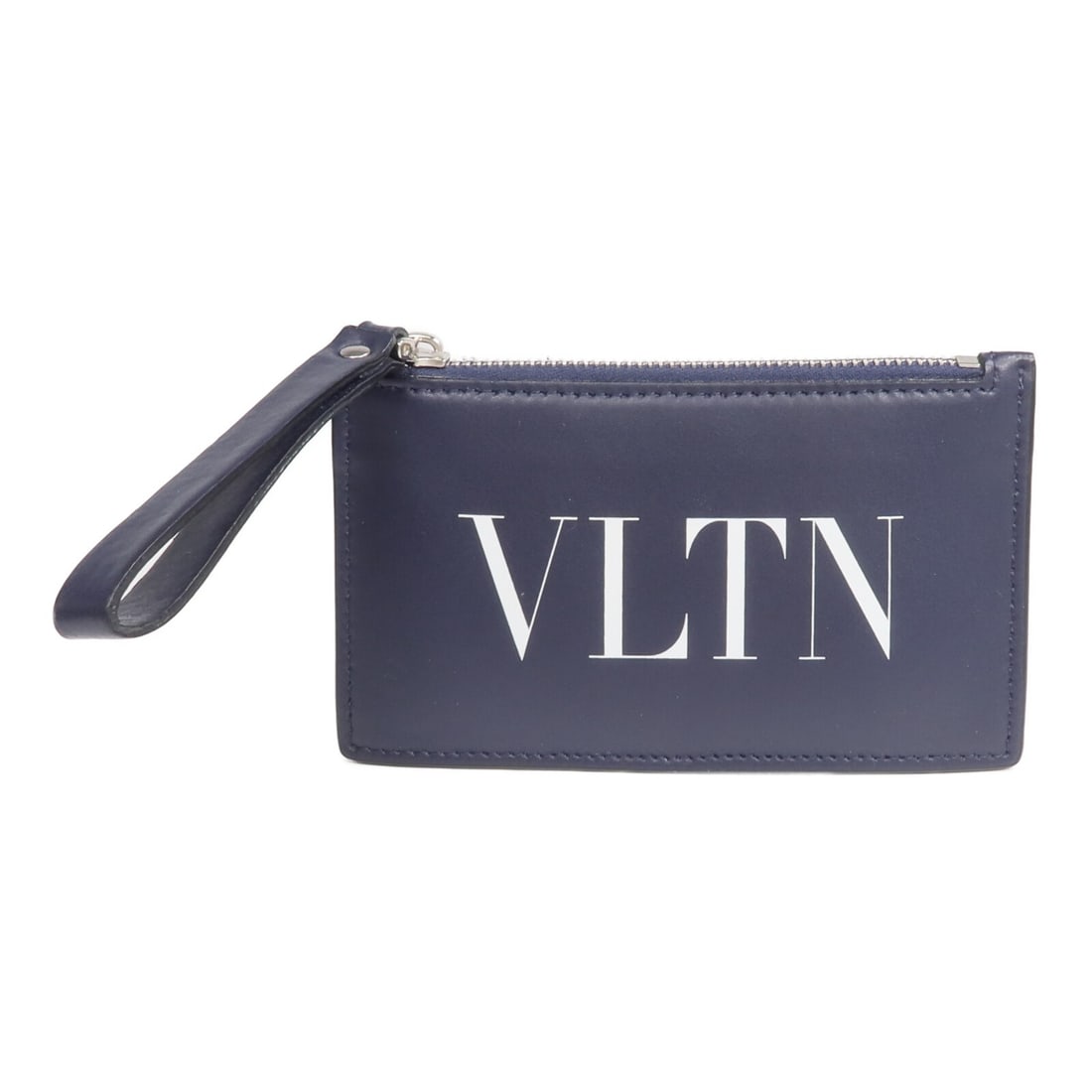 Navy Calfskin Leather Card Holder by Valentino with Silver Hardware (1 of 14)