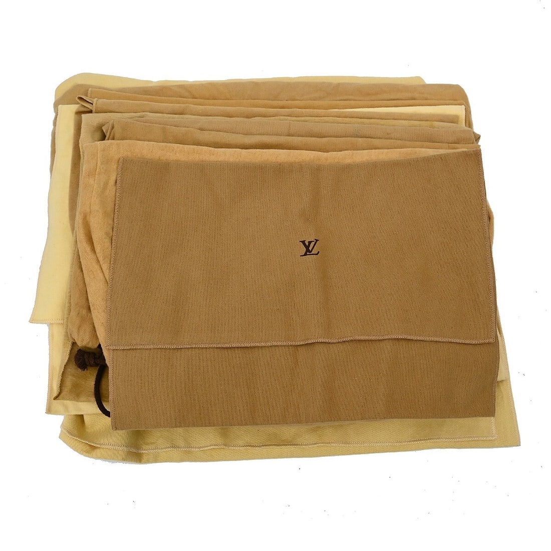 Louis Vuitton 10 Piece Dust Bag Set 100% Cotton Brown Beige: Louis Vuitton 10 Piece Dust Bag Set 100% Cotton Brown Beige This authentic Louis Vuitton dust bag set includes 10 pieces, crafted from 100% cotton in a stylish brown and beige color scheme. The exteri