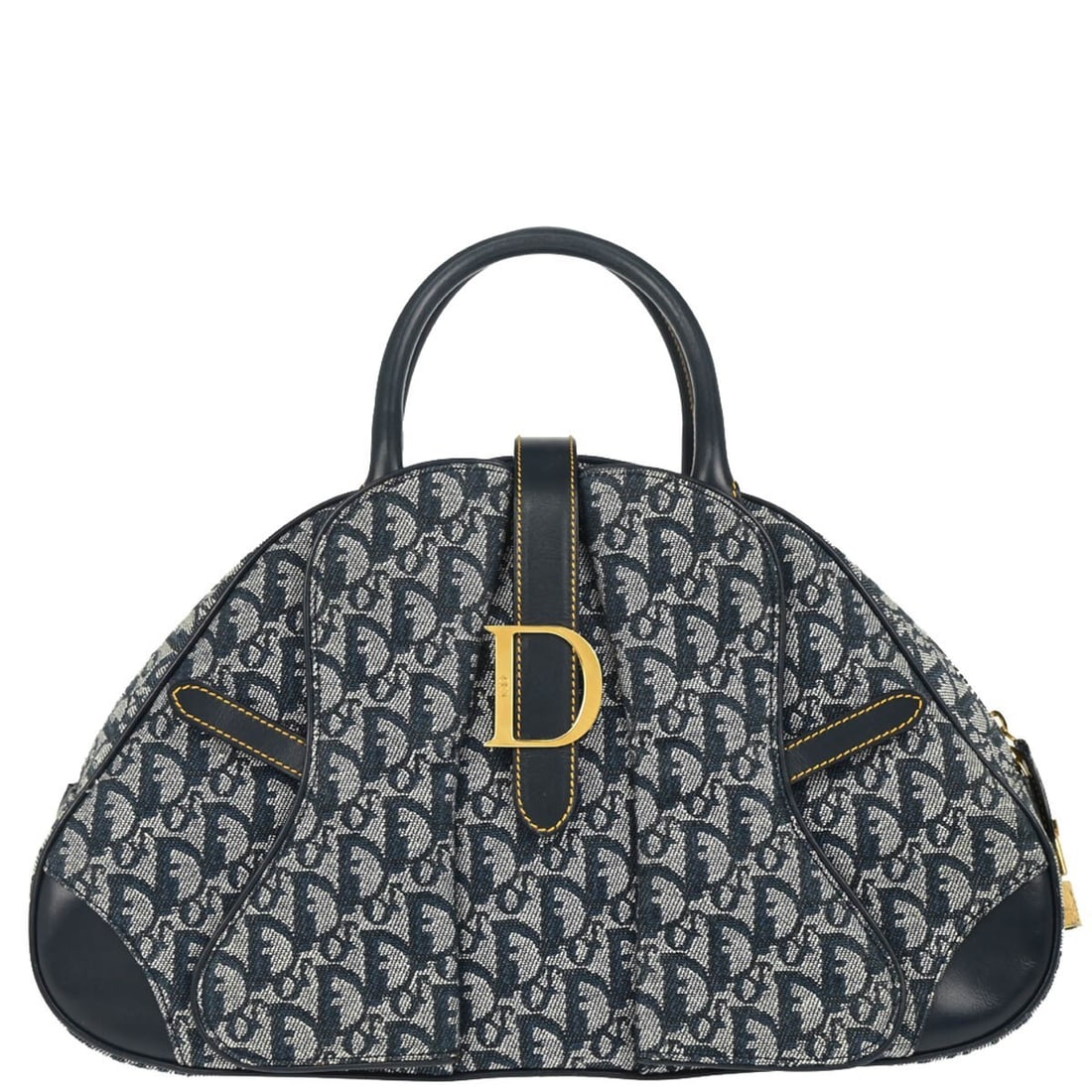 Dior Navy Double Saddle Trotter Handbag 05-MA-0072 Canvas Leather: Dior Navy Double Saddle Trotter Handbag 05-MA-0072 Canvas Leather Elevate your casual style with the Christian Dior Navy Double Saddle Trotter Handbag. This spacious handbag features a chic Trotter pa