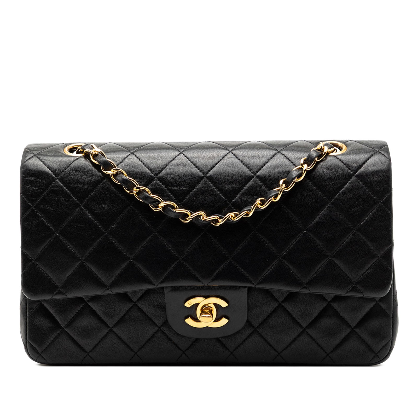 Black Chanel Medium Classic Lambskin Double Flap Shoulder Bag with Chain Strap (1 of 8)