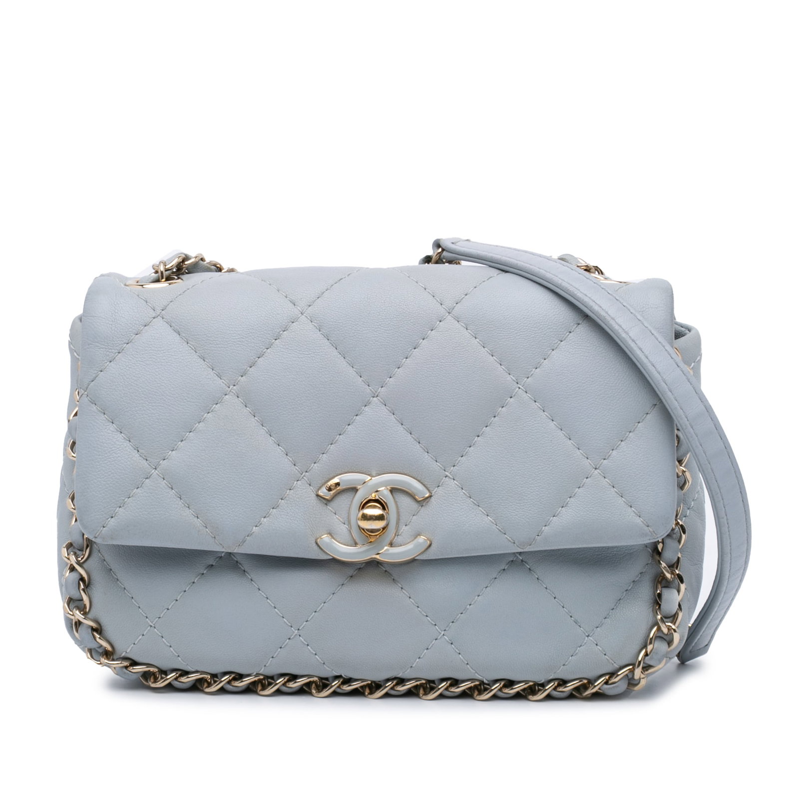 Chanel Mini Calfskin Chain Around Flap Gray Leather Bag (1 of 10)