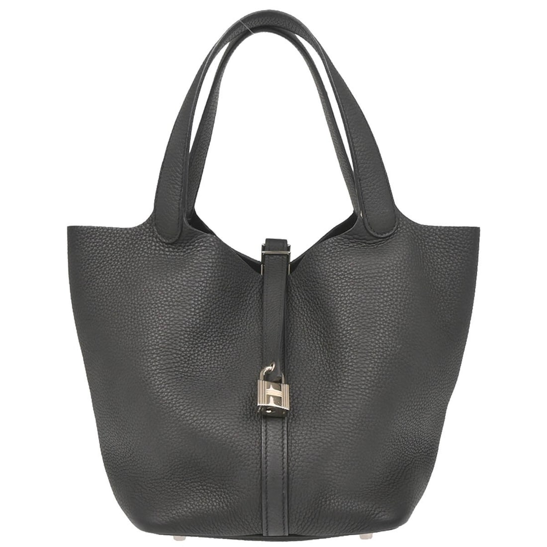Hermes Black Taurillon Clemence Picotin Lock 22MM Handbag: Hermes Black Taurillon Clemence Picotin Lock 22MM Handbag Introducing the luxurious Hermes Black Taurillon Clemence Picotin Lock 22 MM Handbag, designed for the modern individual. This medium-sized ha