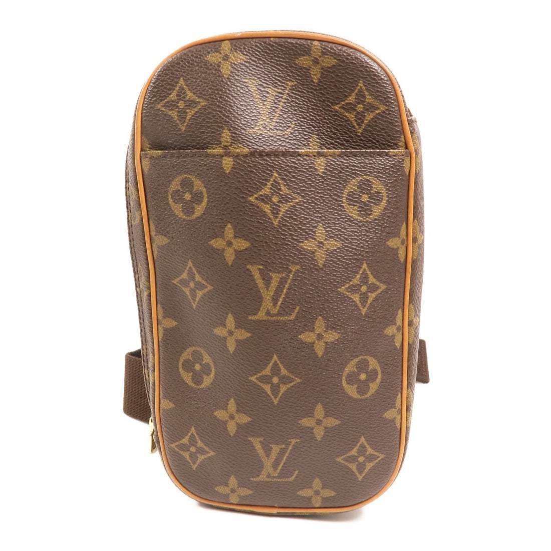 Louis Vuitton Monogram Pochette Gange Brown Waist Bag With Gold Hardware: Louis Vuitton Monogram Pochette Gange Brown Waist Bag With Gold Hardware This Louis Vuitton Pochette Gange waist bag features the iconic monogram pattern in brown PVC coated canvas. Designed for women