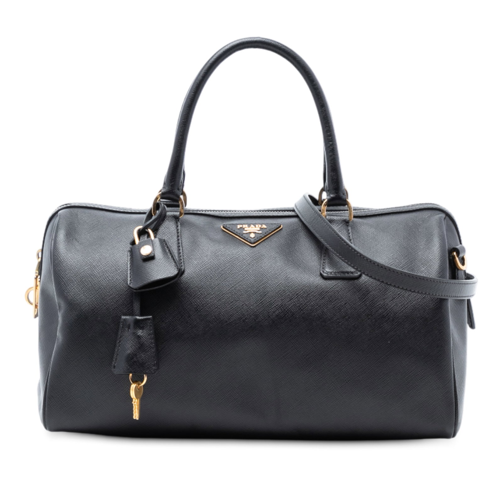 Prada Saffiano Lux Black Leather Boston Satchel with Detachable Strap (1 of 6)