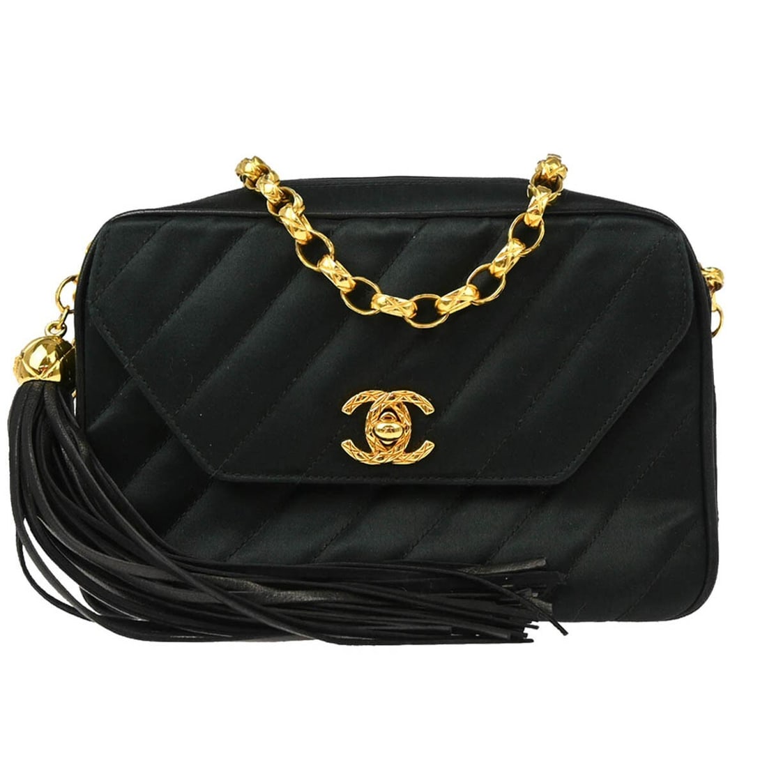 Chanel Black Satin Mini Shoulder Camera Bag 20in Strap Drop (1 of 11)