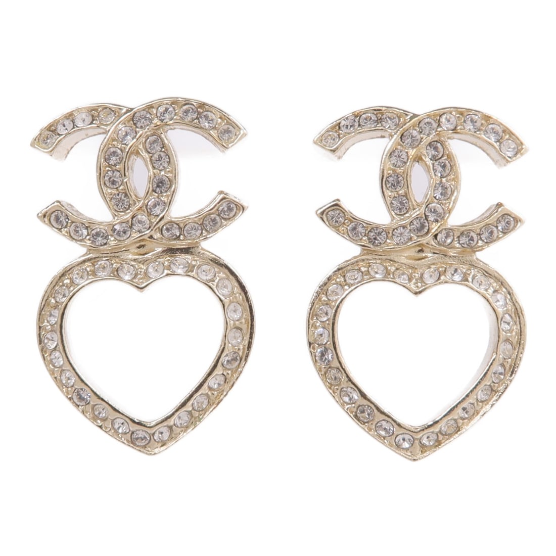 Chanel Gold Tone Pierced Earrings with CC Logo: Chanel Gold Tone Pierced Earrings with CC Logo These CHANEL CC pierced earrings feature a gold-tone metal design, offering a classic look suitable for women. Crafted in France, the earrings do not fea