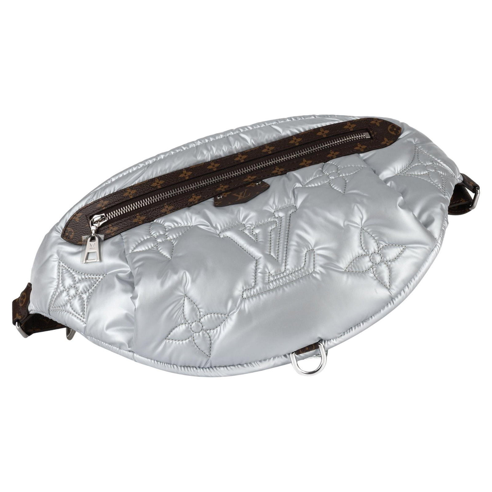 Louis Vuitton Silver Pillow Bumbag Eco Nylon with Monogram: Louis Vuitton Silver Pillow Bumbag Eco Nylon with Monogram Introducing the exquisite Louis Vuitton Silver Pillow Bumbag, a must-have addition for any fashion enthusiast. This collectible piece is craf