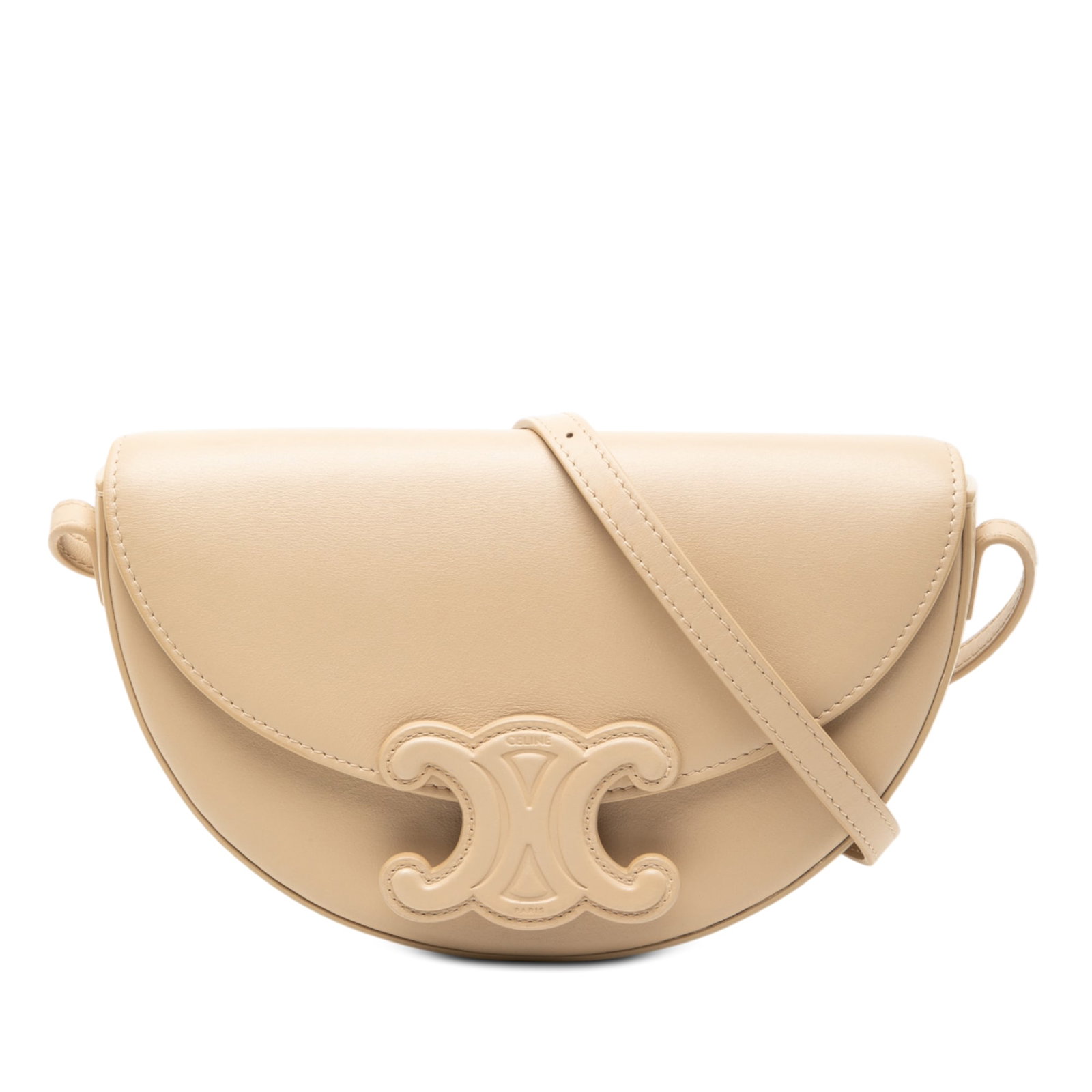 Cuir Triomphe Besace Brown Leather Crossbody Bag by Celine: Cuir Triomphe Besace Brown Leather Crossbody Bag by Celine This Celine Smooth Calfskin Cuir Triomphe Besace Crossbody bag features a brown leather body with a front flap and magnetic snap closure. It