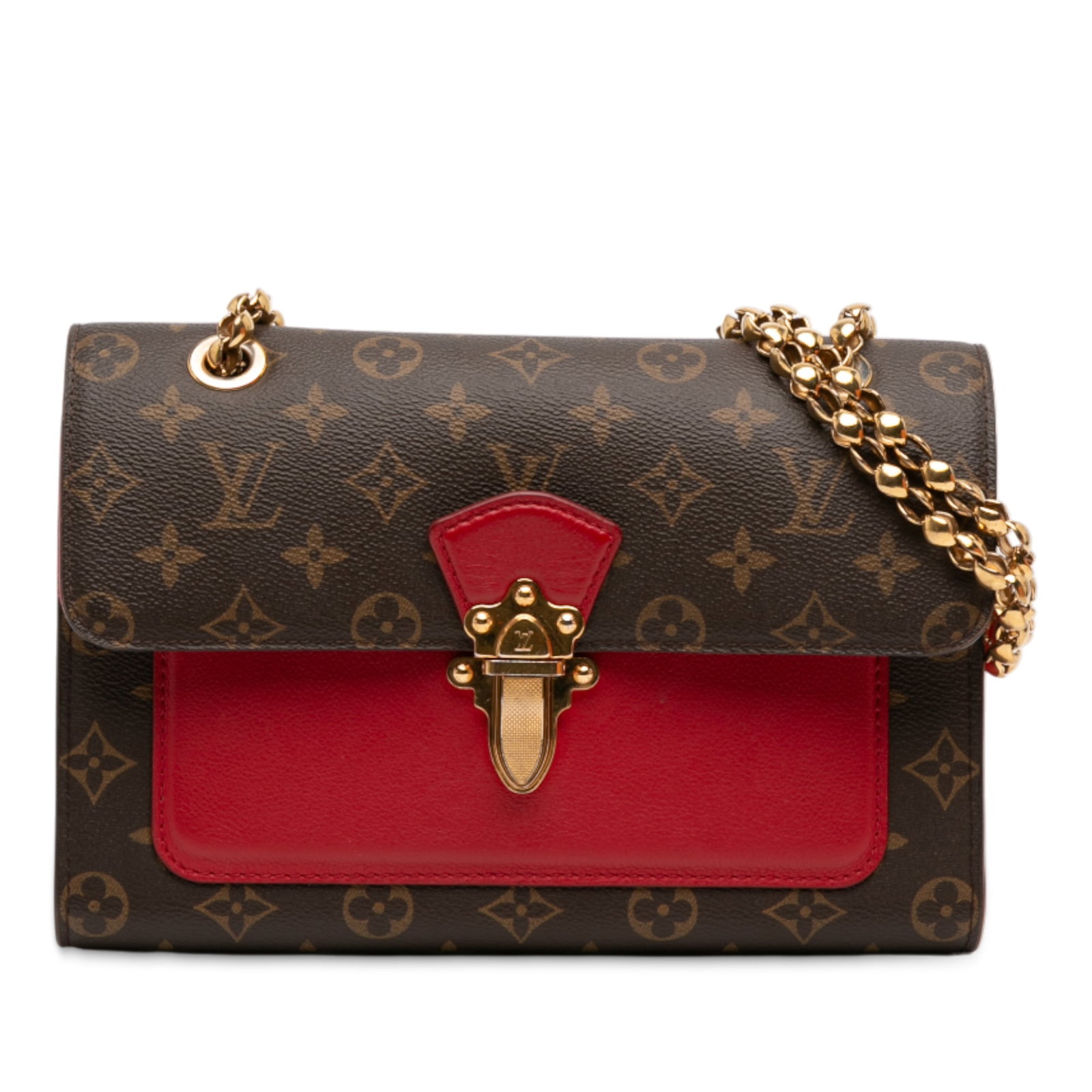 Louis Vuitton Victoire Shoulder Bag with Monogram Canvas and Chain Strap: Louis Vuitton Victoire Shoulder Bag with Monogram Canvas and Chain Strap The Louis Vuitton Monogram Victoire features a classic monogram canvas body with leather trim and a chain link shoulder strap.