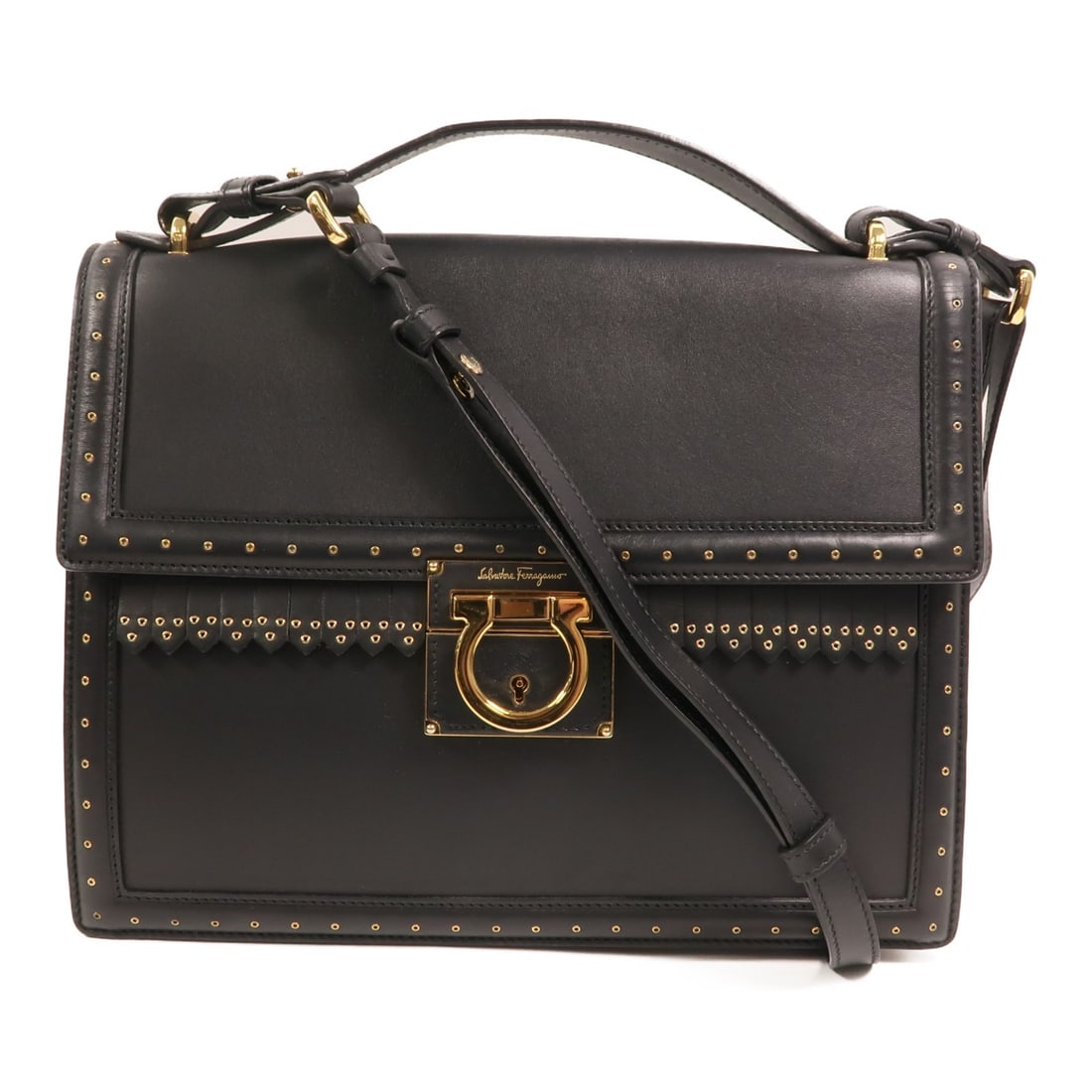 Salvatore Ferragamo Black Calfskin Shoulder Bag with Gold Hardware (1 of 16)