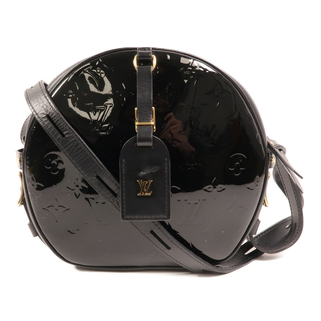 Louis Vuitton Boite Chapeau Souple MM Black Vernis Shoulder Bag with Gold Hardware: Louis Vuitton Boite Chapeau Souple MM Black Vernis Shoulder Bag with Gold Hardware This Louis Vuitton Boite Chapeau Souple MM shoulder bag features the classic monogram Vernis pattern in black on a du