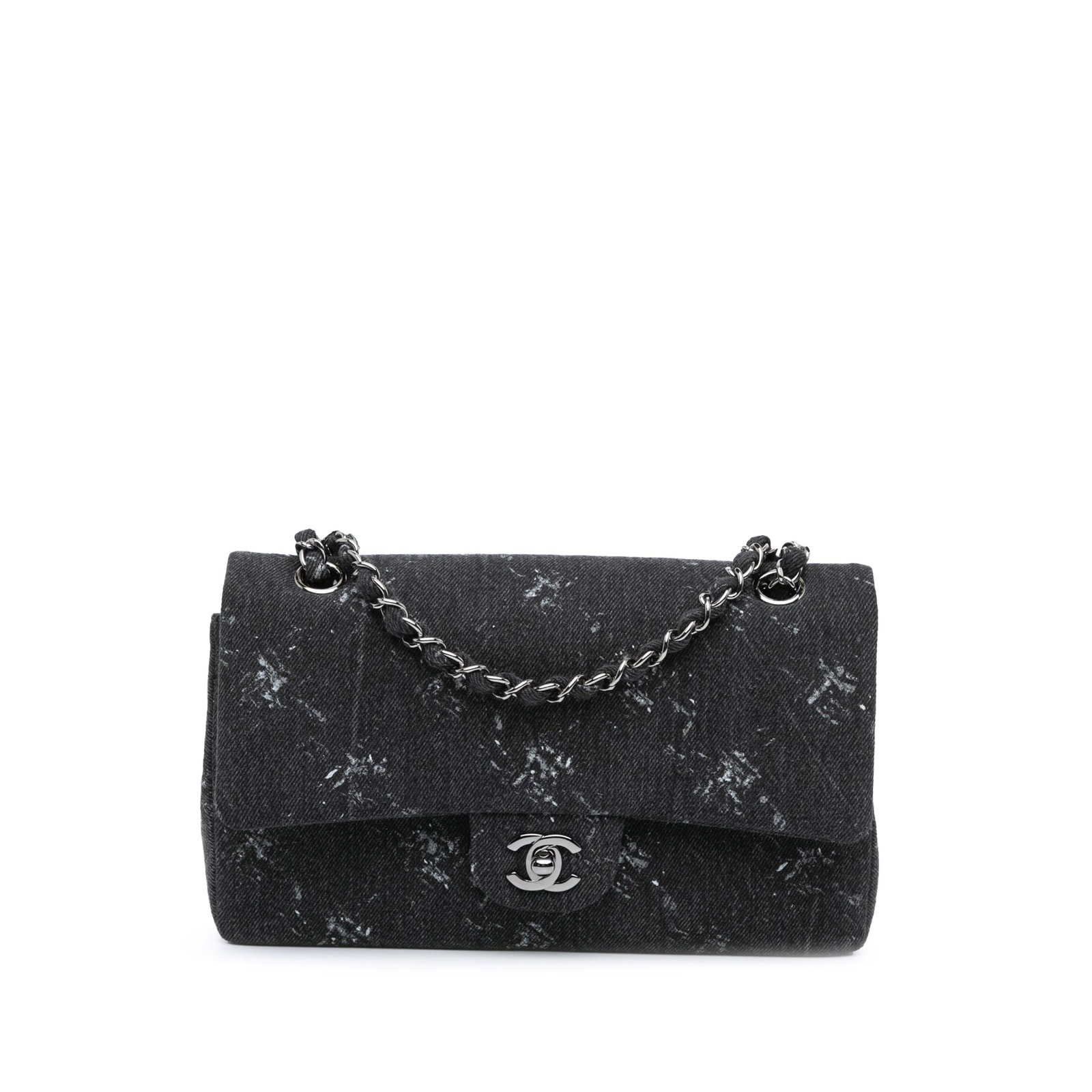 Chanel Medium Denim Double Flap Shoulder Bag Black Fabric (1 of 12)