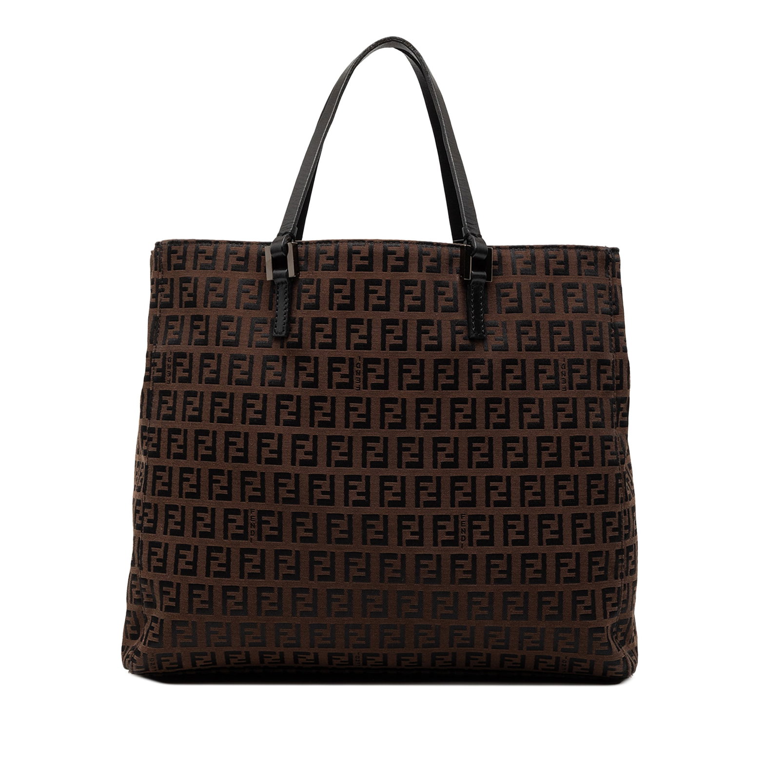 Fendi Zucchino Pattern Brown Canvas Tote Bag with Leather Handles: Fendi Zucchino Pattern Brown Canvas Tote Bag with Leather Handles This Fendi Zucchino Canvas Tote features a durable canvas body with flat leather handles. It offers an open top for easy access, an in