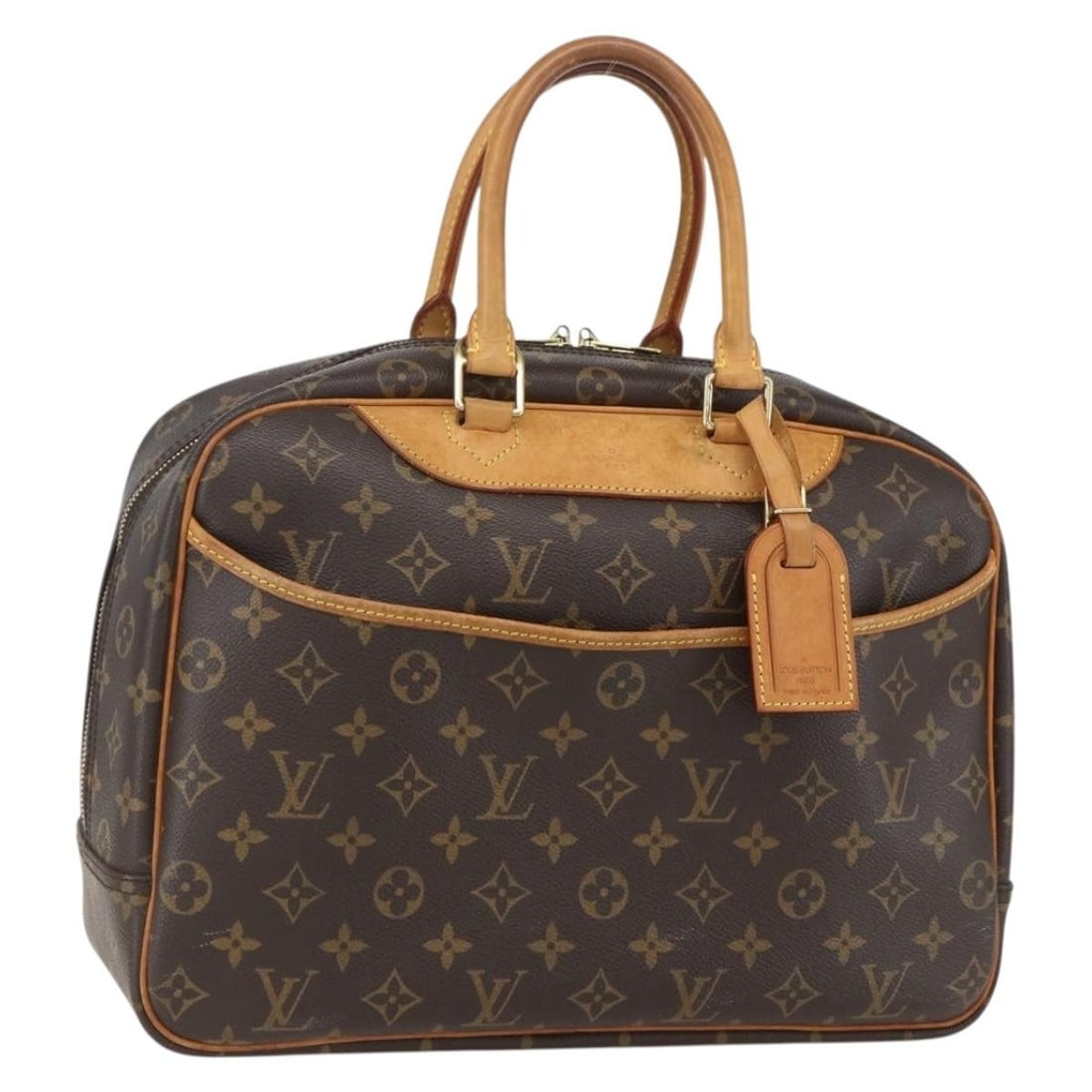Deauville Brown Canvas Louis Vuitton Handbag 34cm by 27cm by 13cm: Deauville Brown Canvas Louis Vuitton Handbag 34cm by 27cm by 13cm Louis Vuitton Deauville handbag crafted from brown monogram canvas designed for women. This handbag features leather handles and metal