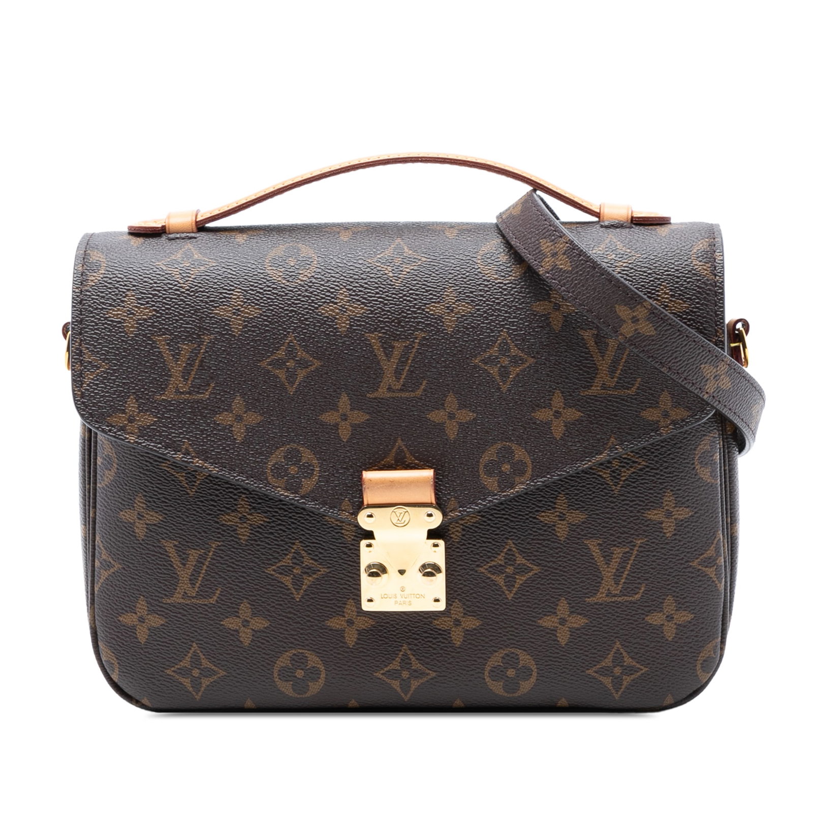 Louis Vuitton Pochette Metis Monogram Canvas Shoulder Bag With Top Handle: Louis Vuitton Pochette Metis Monogram Canvas Shoulder Bag With Top Handle The Louis Vuitton Monogram Pochette Metis features the iconic monogram canvas body with a flat vachetta leather top handle and