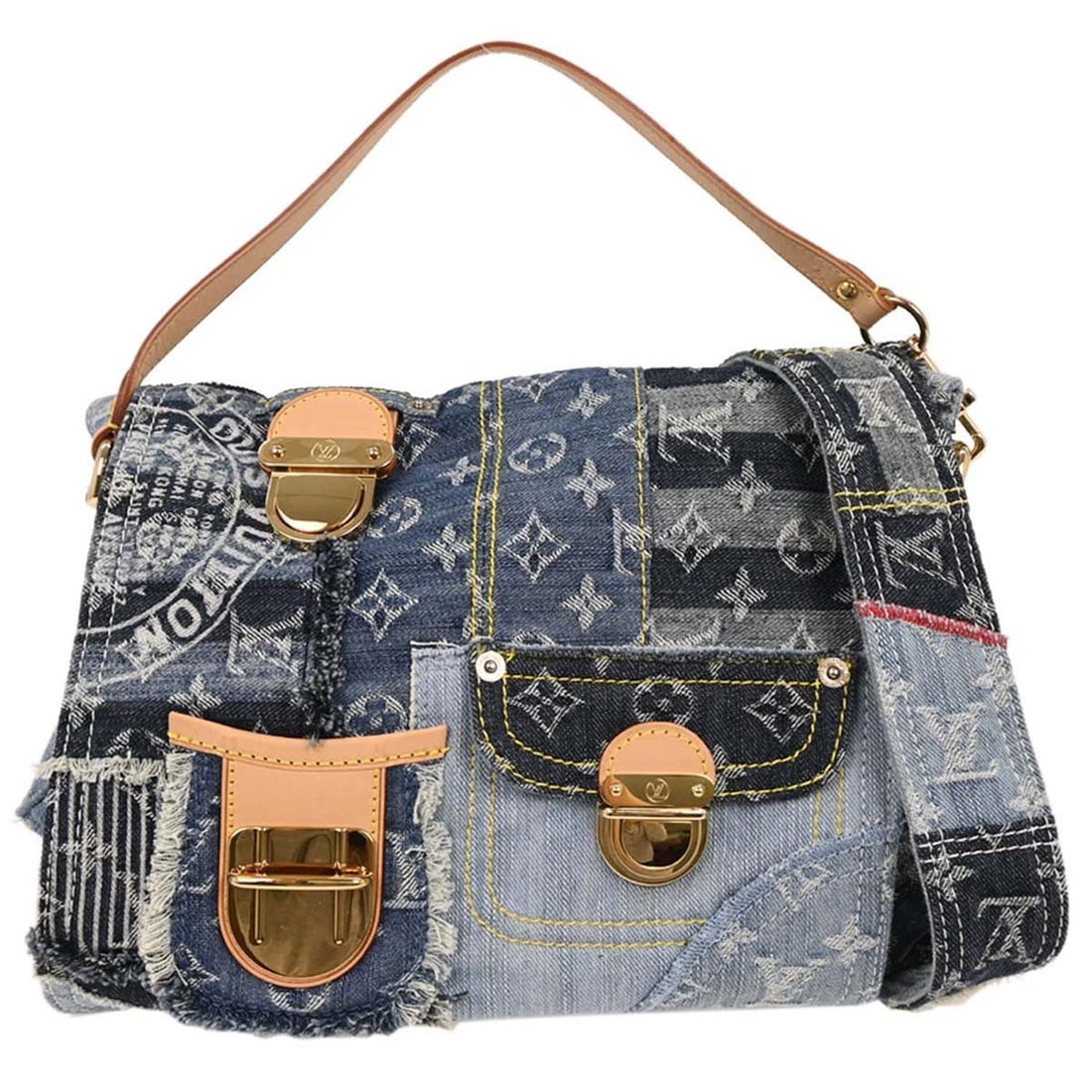Louis Vuitton Monogram Denim Patchwork Postie 2-Way Handbag M95374 (1 of 10)