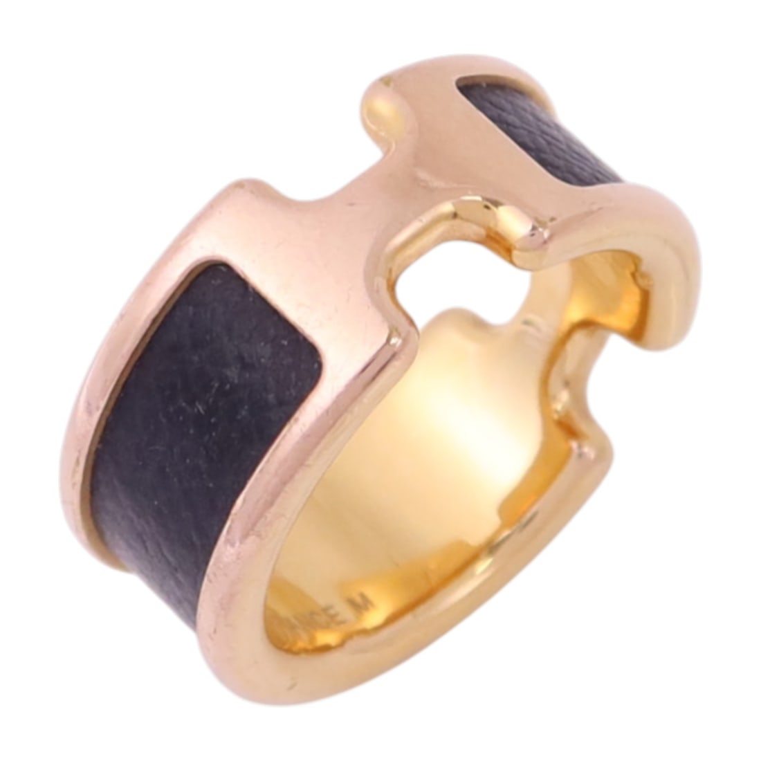 Olyme Black Metal Ring by Hermes Size 6.75: Olyme Black Metal Ring by Hermes Size 6.75 Hermes Olyme ring in black metal features a sleek, modern design without a main stone. Crafted in France, this ring is a stylish accessory with reasonable we