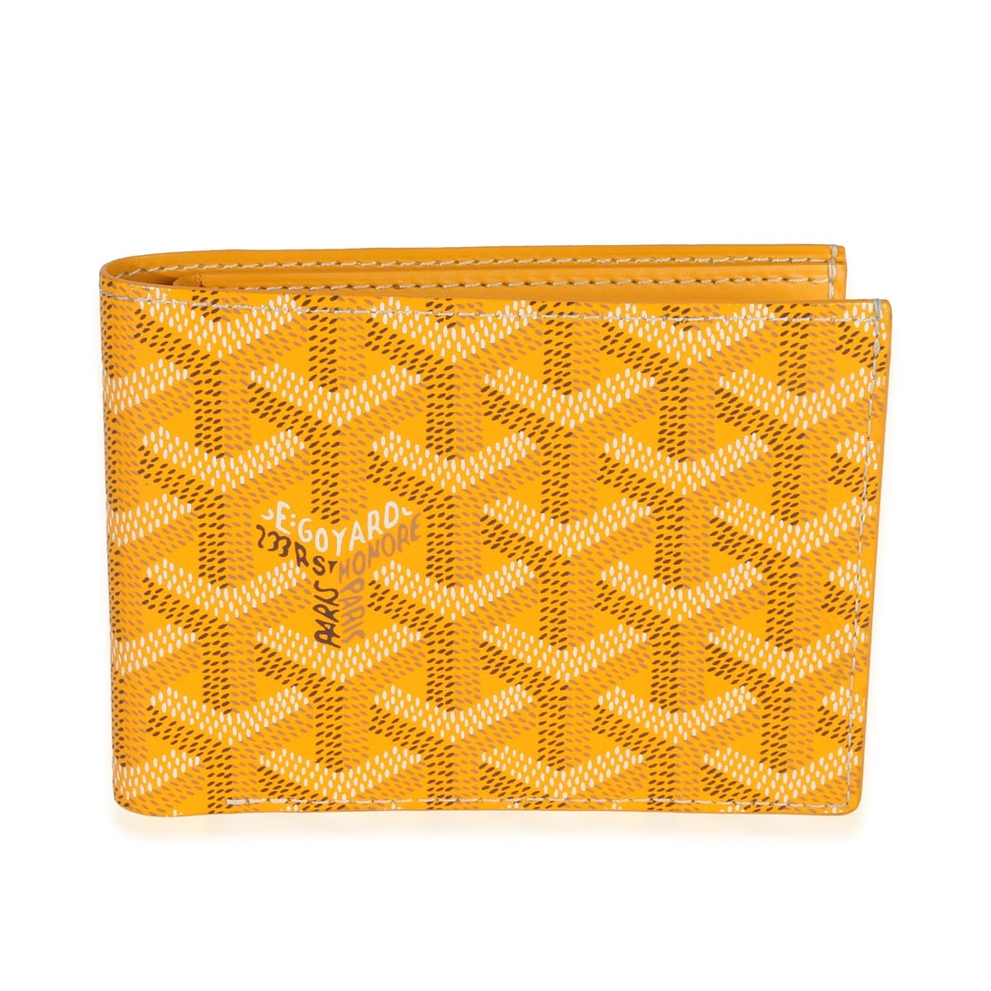 Goyard Victoire Wallet in Yellow Goyardine Canvas with Leather Lining: Goyard Victoire Wallet in Yellow Goyardine Canvas with Leather Lining This Goyard Victoire wallet features the signature Goyardine canvas in a vibrant yellow color. The compact design includes a flap