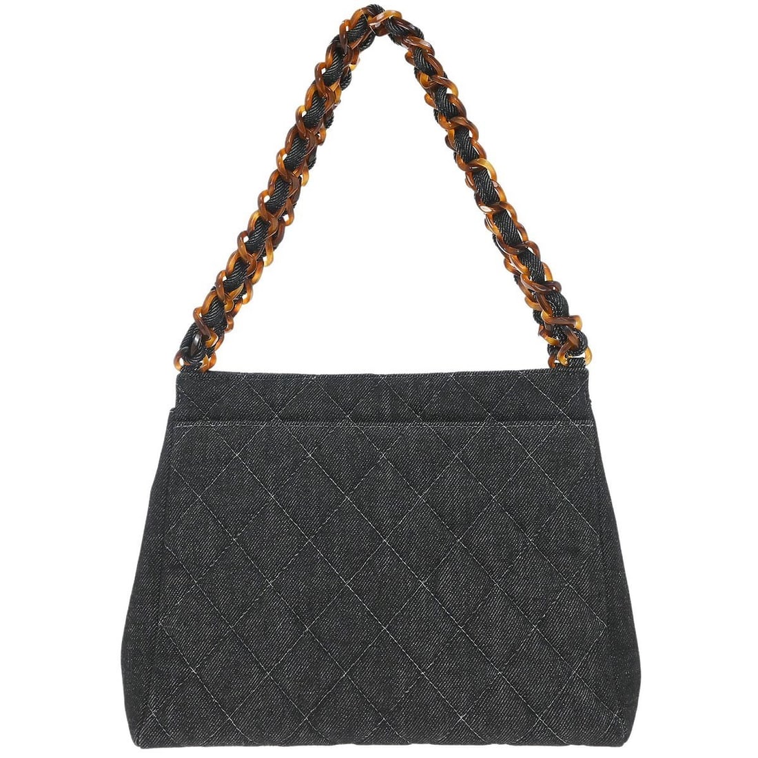 Chanel Large Black Denim Tote Bag with Chain Handles: Chanel Large Black Denim Tote Bag with Chain Handles This Chanel tote handbag is crafted from black denim and features the iconic logo accent. Designed with a spacious interior, it offers inner pocket