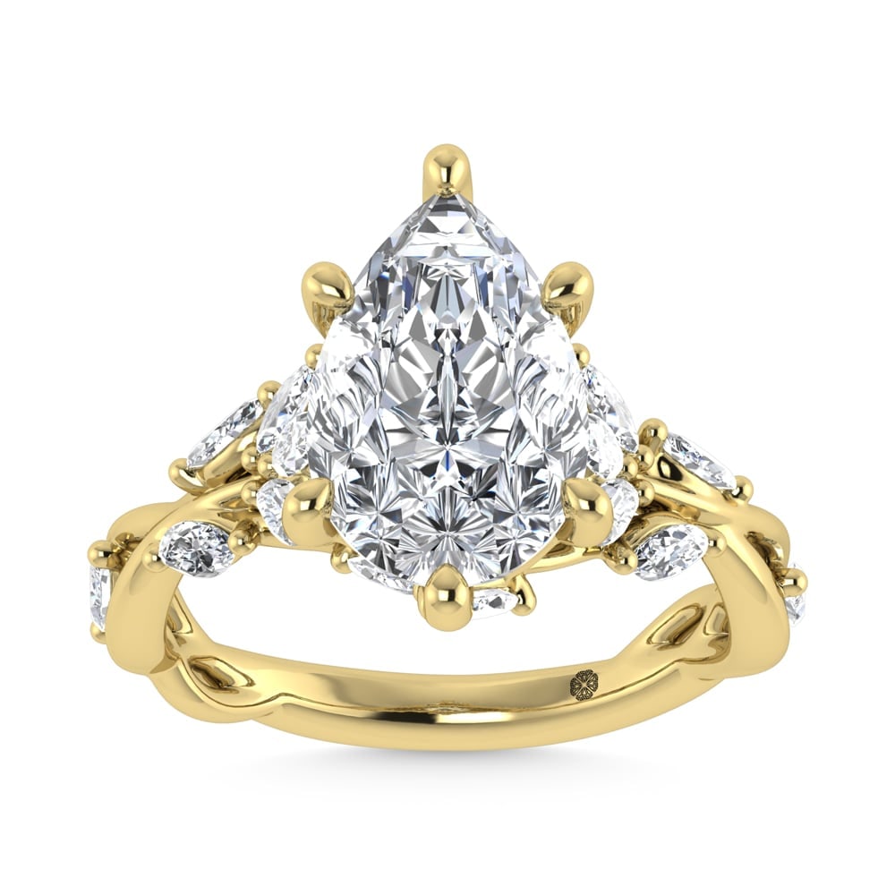 14K Yellow Gold Lab Grown Diamond 3 1/2 Ct.Tw. Marquise and Pear Engagement Ring (IGI Certified: 14K Yellow Gold Lab Grown Diamond 3 1/2 Ct.Tw. Marquise and Pear Engagement Ring (IGI Certified Center 3ct) 14k Yellow Gold Stone Color: D-f Stone Clarity: Vs Each ring is presented in standard size 6