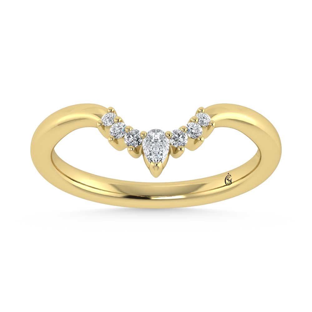 14K Yellow Gold Lab Grown Diamond 1/10 Ct.Tw. Chevron Band: 14K Yellow Gold Lab Grown Diamond 1/10 Ct.Tw. Chevron Band Delicate and elegant, this 14K yellow gold chevron band features 1/10 carat total weight of lab-grown diamonds. The warm yellow gold enhances