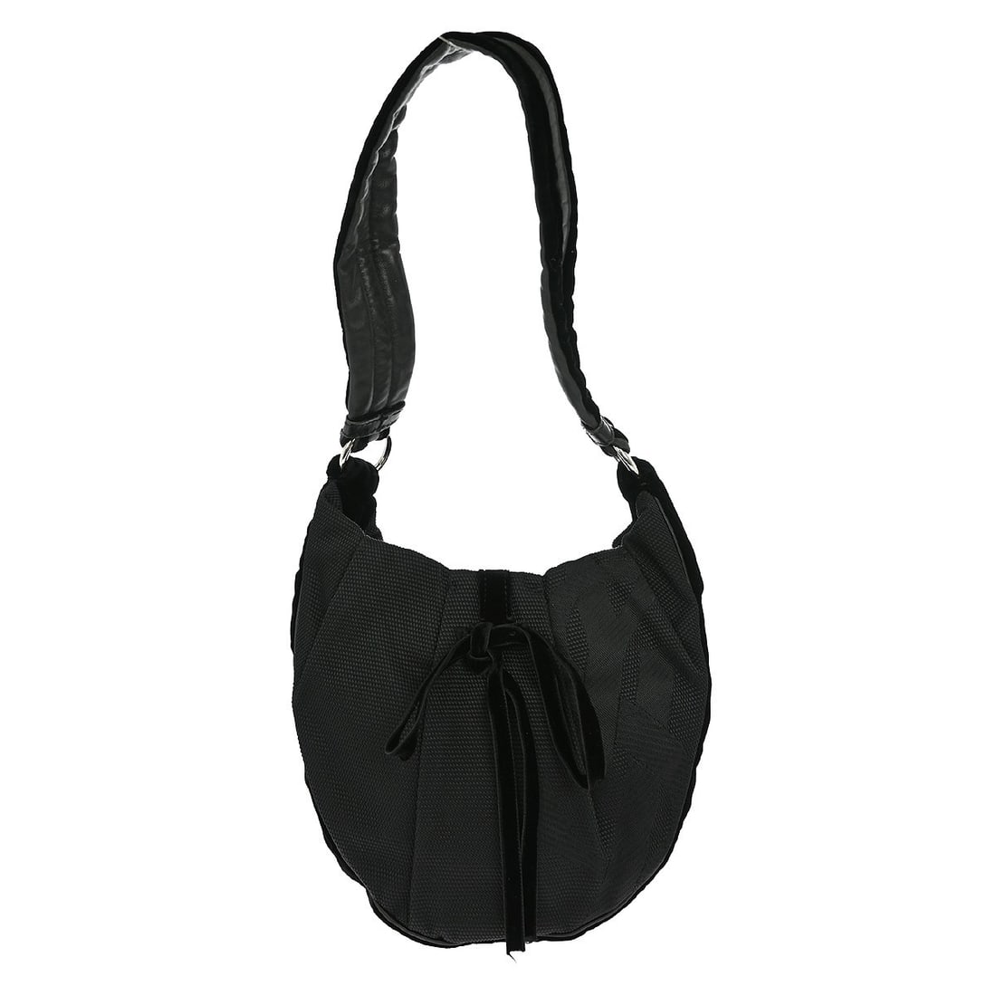 Saint Laurent Black Velvet Leather Shoulder Bag with Logo Accent: Saint Laurent Black Velvet Leather Shoulder Bag with Logo Accent This YVES SAINT LAURENT shoulder bag is a stylish accessory for casual occasions. Crafted from luxurious leather satin velvet, it featu