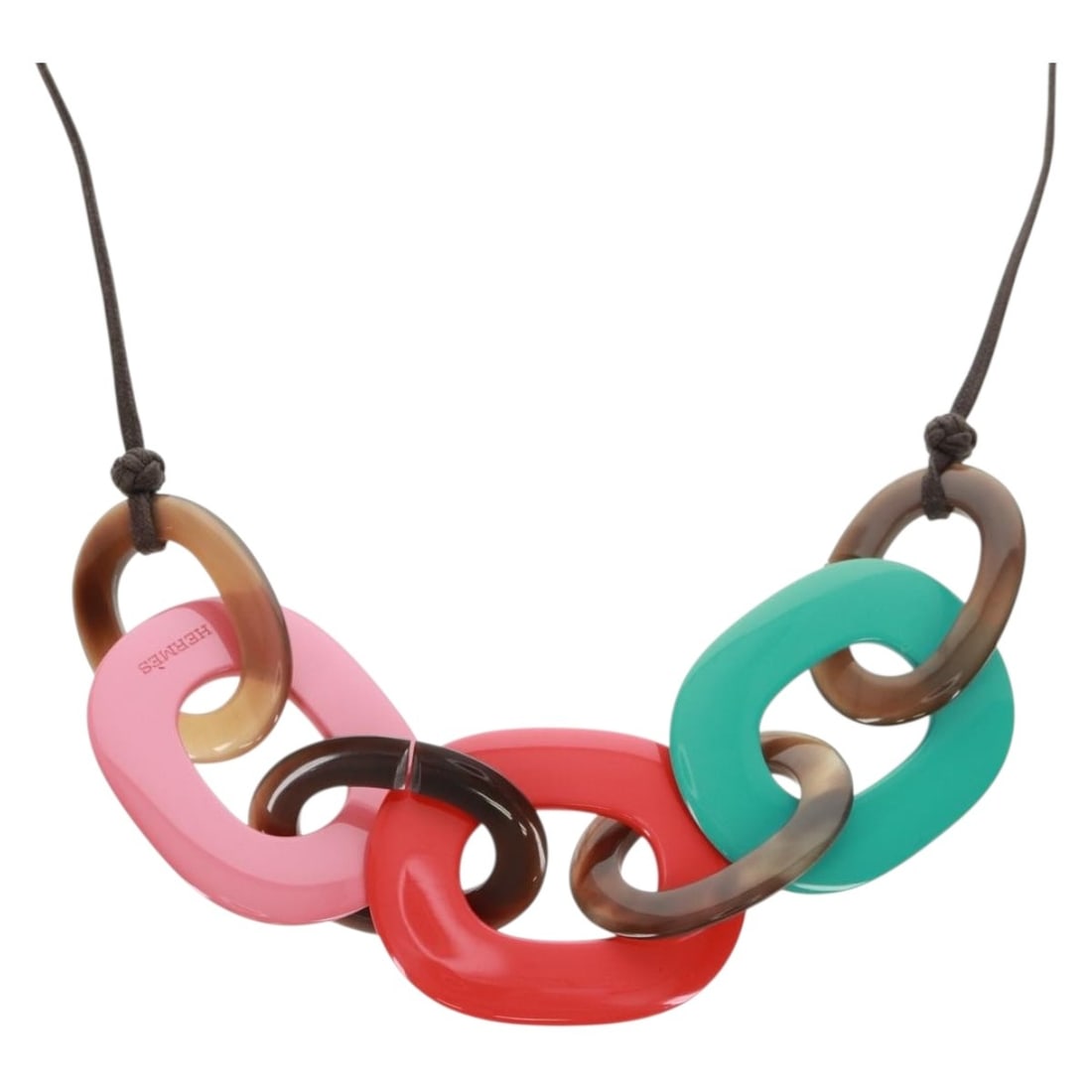 Caramba Multicolor Plastic Necklace by Hermes with Box: Caramba Multicolor Plastic Necklace by Hermes with Box This Hermes Caramba necklace features a vibrant multicolor design crafted from plastic. Designed for women, it offers a bold and contemporary sty