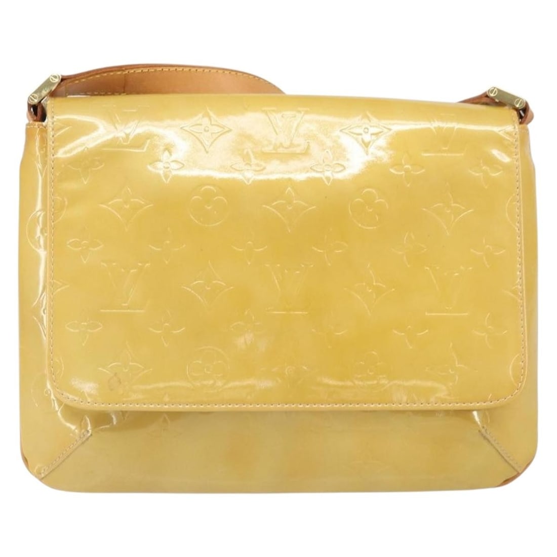 Thompson Street Patent Leather Shoulder Bag in Beige by Louis Vuitton: Thompson Street Patent Leather Shoulder Bag in Beige by Louis Vuitton This Louis Vuitton Thompson Street handbag features the iconic Monogram Vernis design in beige patent leather. Designed for women,