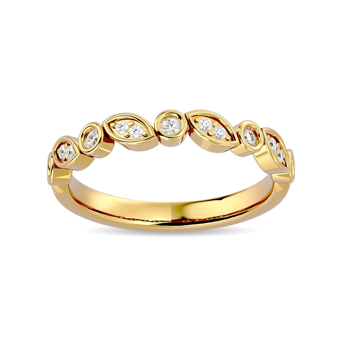 Diamond 1/6 Ct.tw Stack Band in 14K Yellow Gold: Diamond 1/6 Ct.tw Stack Band in 14K Yellow Gold 14k Yellow Gold Stone Color: G-h Stone Clarity: I1 Each ring is presented in standard size 6.5. Complimentary resizing is available between sizes 510 (i