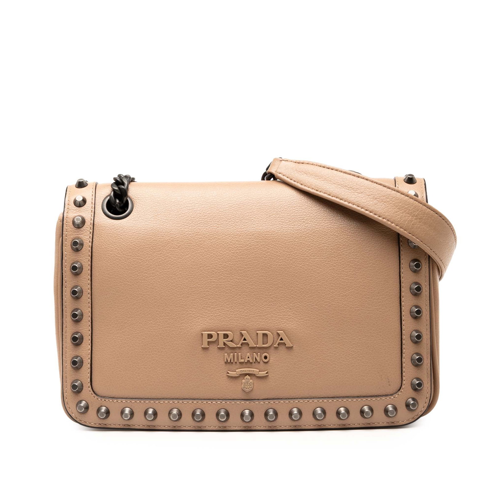 Prada Glace Calfskin Studded Crossbody Bag Brown Italy (1 of 6)
