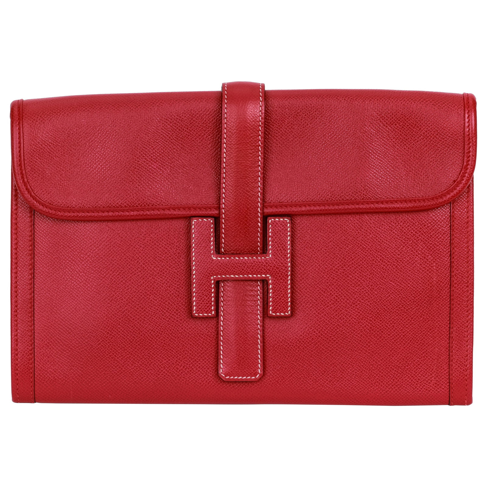 Hermes Red Epsom Leather Jige Clutch Bag with Dust Bag: Hermes Red Epsom Leather Jige Clutch Bag with Dust Bag Introducing the exquisite Hermes Red Vintage Epsom Leather Jige Clutch Bag, a timeless piece that combines elegance and functionality. This stunn