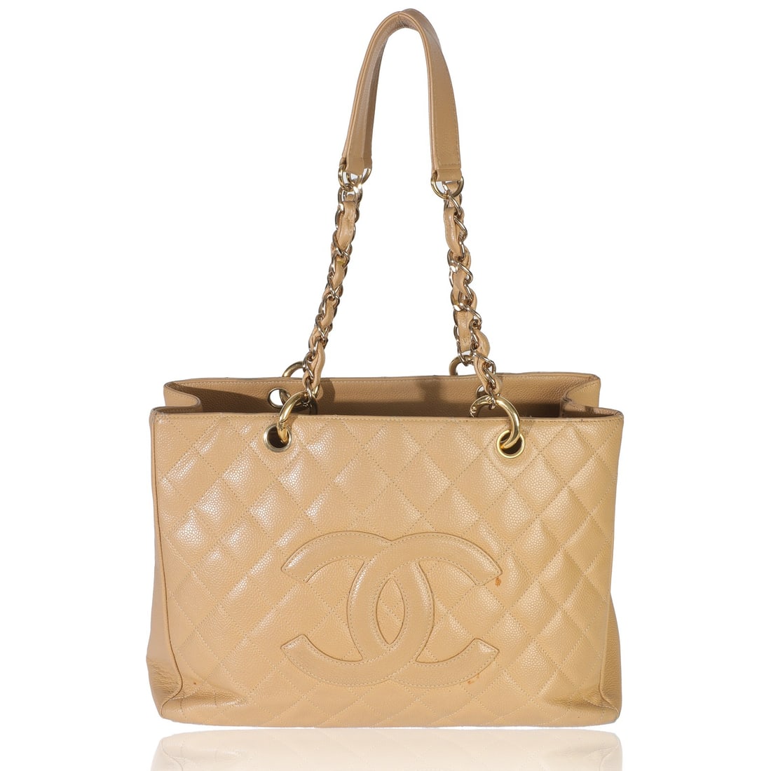 Chanel Grand Shopper Tote Beige Quilted Caviar Leather Shoulder Bag (1 of 7)