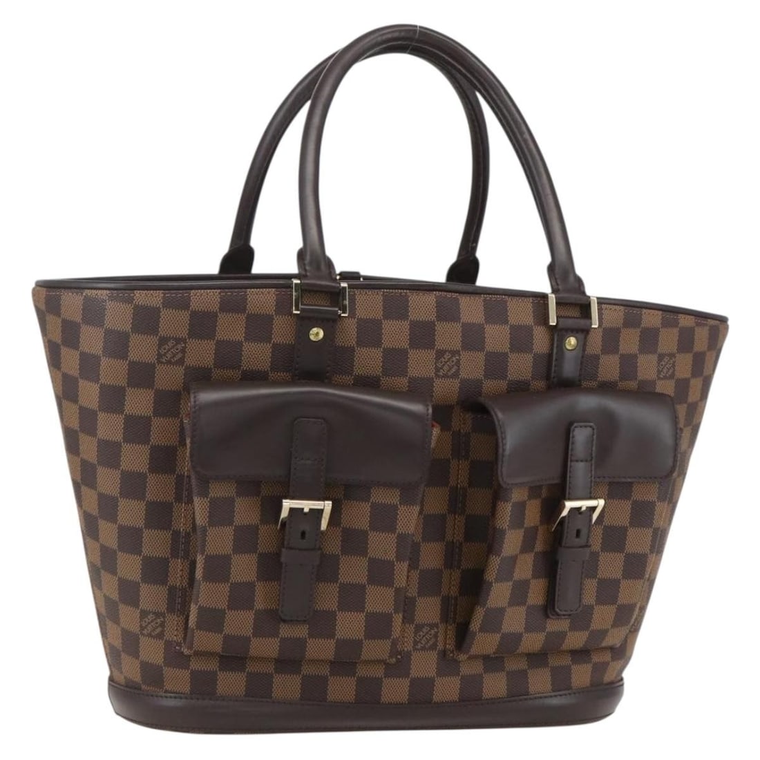 Louis Vuitton Manosque GM Damier Ebene Canvas Tote Bag N51120 with Dust Bag: Louis Vuitton Manosque GM Damier Ebene Canvas Tote Bag N51120 with Dust Bag This Louis Vuitton Manosque GM tote bag features the signature Damier Ebene canvas in a classic brown check pattern. Designe