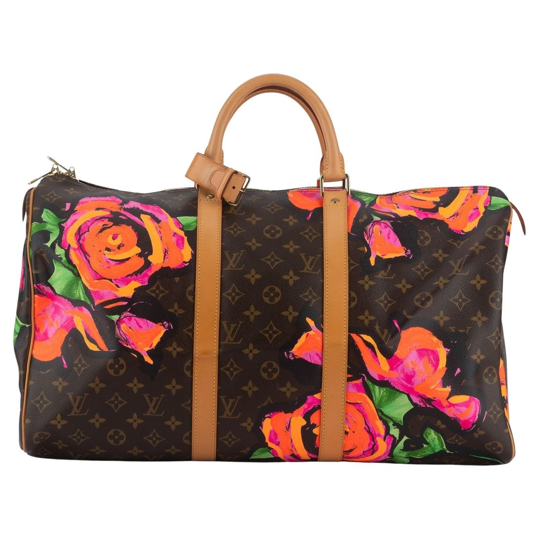 Louis Vuitton Monogram Sprouse Keepall 50 Travel Tote with Roses: Louis Vuitton Monogram Sprouse Keepall 50 Travel Tote with Roses The Louis Vuitton Monogram Sprouse Keepall 50 is a stylish and functional travel tote that showcases a unique design by Stephen Sprouse