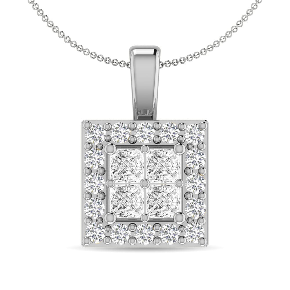 Diamond 1/2 Ct.Tw. Round and Princess Fashion Pendant in 14K White Gold: Diamond 1/2 Ct.Tw. Round and Princess Fashion Pendant in 14K White Gold Diamond 1/2 Ct.Tw. Round and Princess Fashion Pendant in 14K White Gold 14k White Gold Stone Color: G-h Stone Clarity: I1 Unless