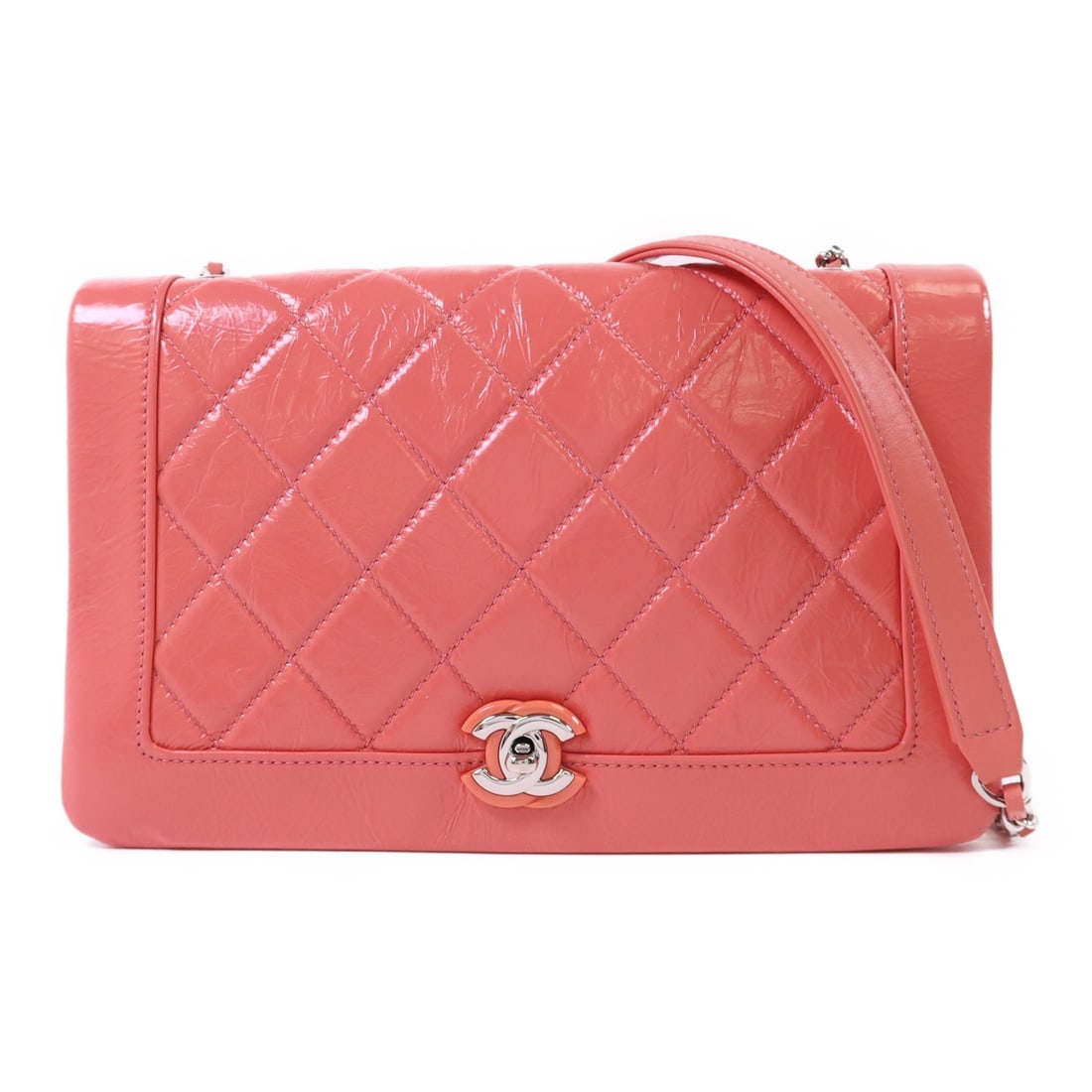 CHANEL Pink Calfskin Leather Chain Shoulder Bag SHW: CHANEL Pink Calfskin Leather Chain Shoulder Bag SHW This exquisite CHANEL Shoulder Bag is crafted from luxurious calfskin leather in a stunning pink hue. With a sleek and compact design, it features a