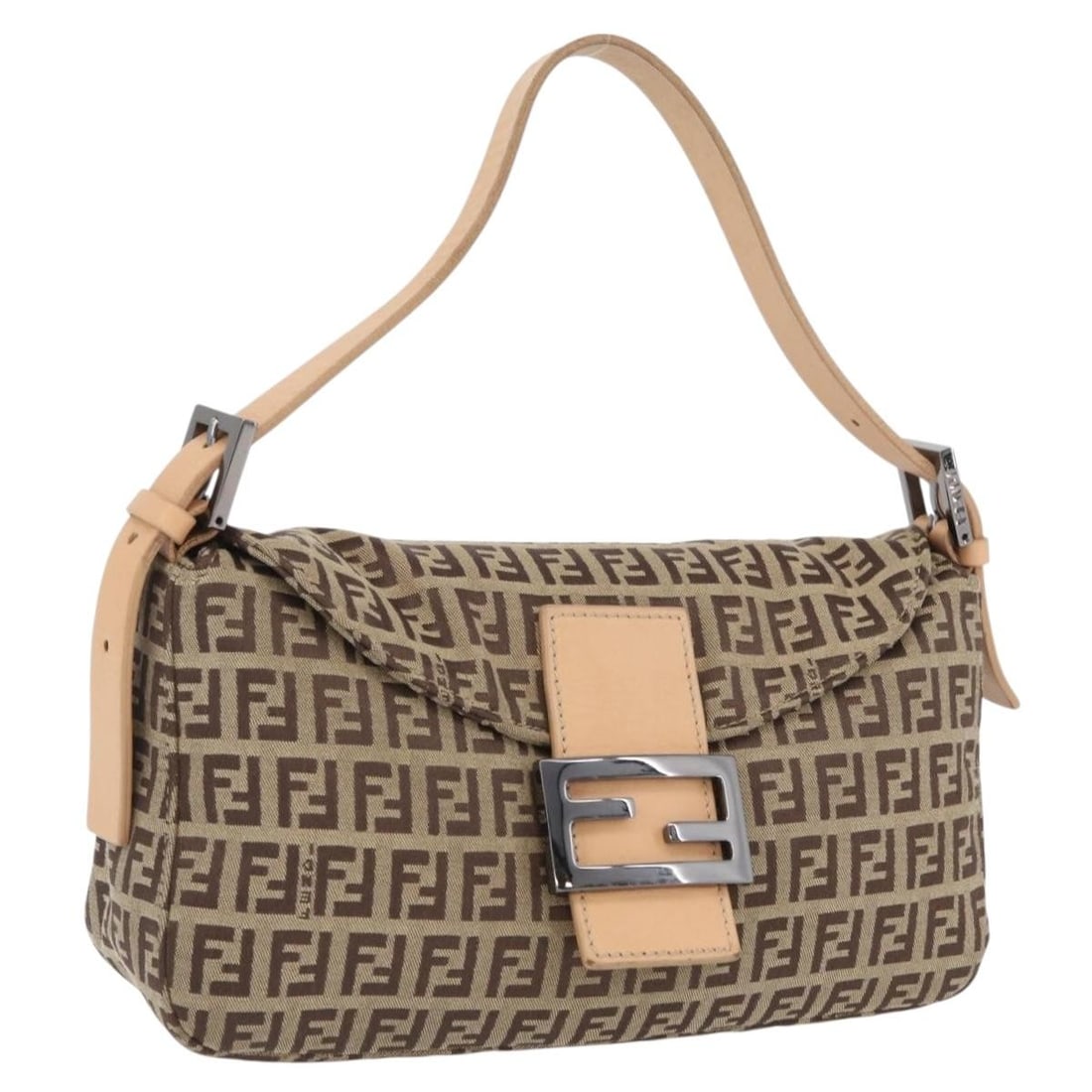 Brown Zucchino Canvas Mamma Baguette Shoulder Bag by Fendi: Brown Zucchino Canvas Mamma Baguette Shoulder Bag by Fendi This FENDI Zucchino Canvas Mamma Baguette shoulder bag features a brown Zucchino canvas exterior with leather trim and a classic silhouette.