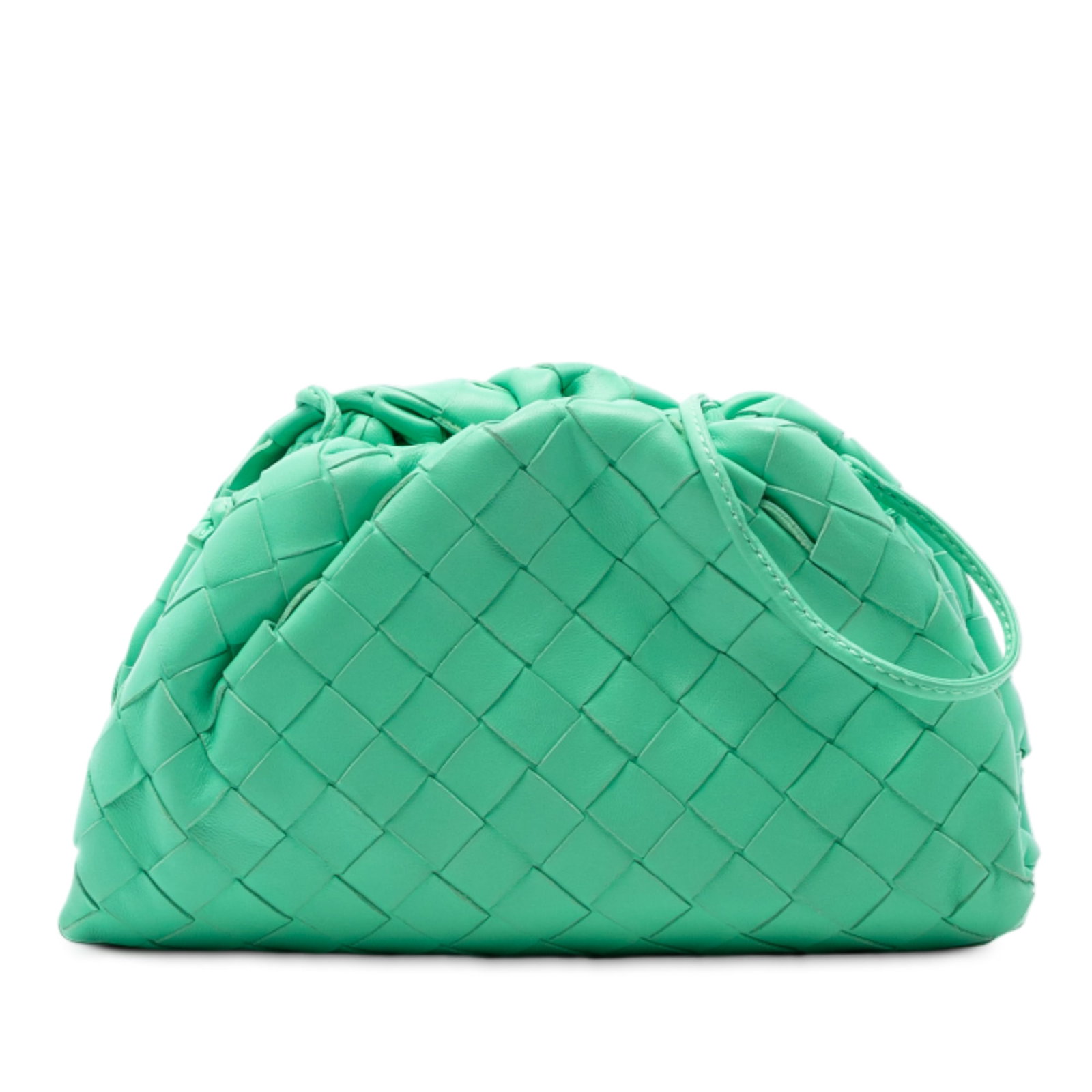Bottega Veneta Mini Pouch Nappa Intrecciato Green Woven Leather Crossbody Bag: Bottega Veneta Mini Pouch Nappa Intrecciato Green Woven Leather Crossbody Bag This Bottega Veneta Nappa Intrecciato The Mini Pouch Crossbody features a signature woven leather body in green, complemen