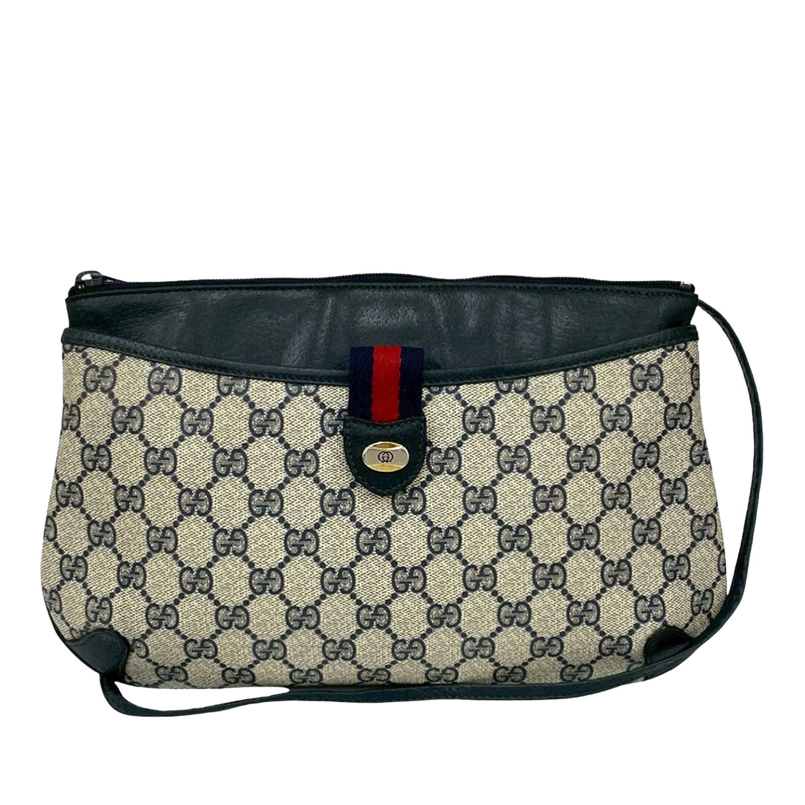 GG Supreme Web Brown Coated Canvas Crossbody Bag with Leather Trim by Gucci: GG Supreme Web Brown Coated Canvas Crossbody Bag with Leather Trim by Gucci This Gucci GG Supreme Web Crossbody bag features a coated canvas body with the iconic web detail and leather trim. It is des