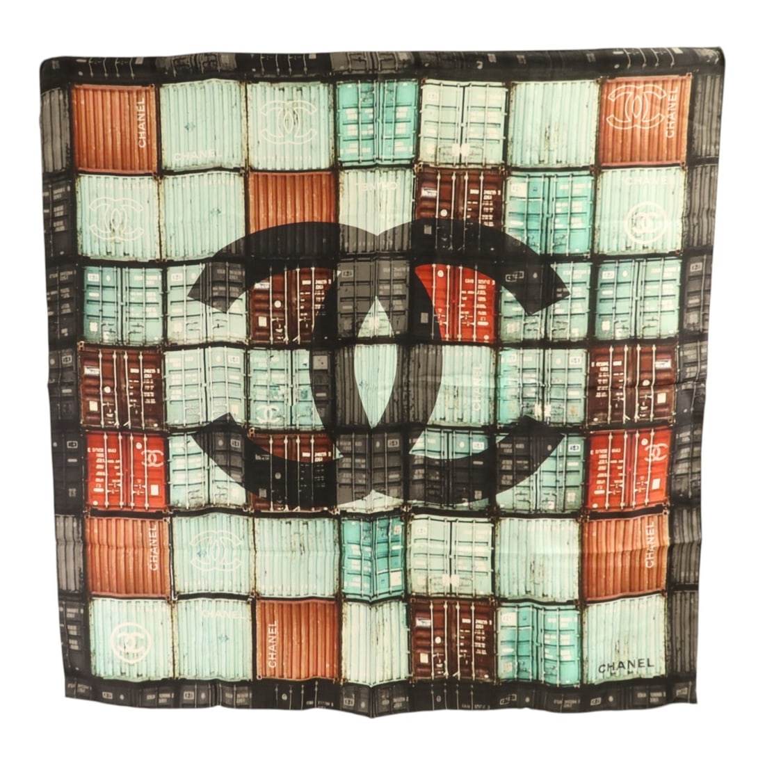 Chanel Silk Women's Scarf Black Green Multicolor 86x86 (1 of 9)